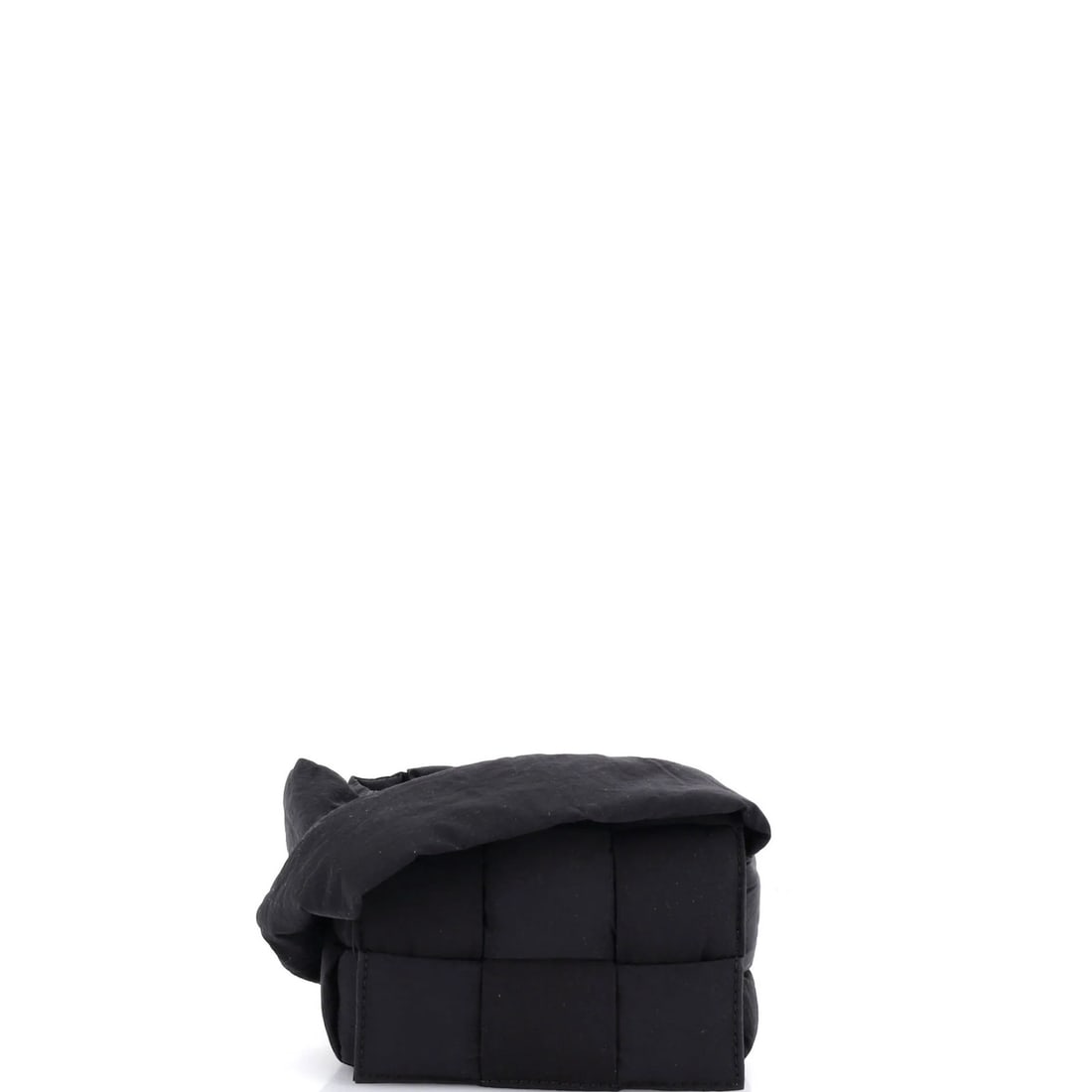 Cassette Crossbody Bag Nylon Maxi Intrecciato Bottega Veneta Extra Mini: Cassette Crossbody Bag Nylon Maxi Intrecciato Bottega Veneta Extra Mini Black Cassette Crossbody Bag with Intrecciato Maxi Nylon Exterior and Black Interior, featuring minor scuffs and discoloration.