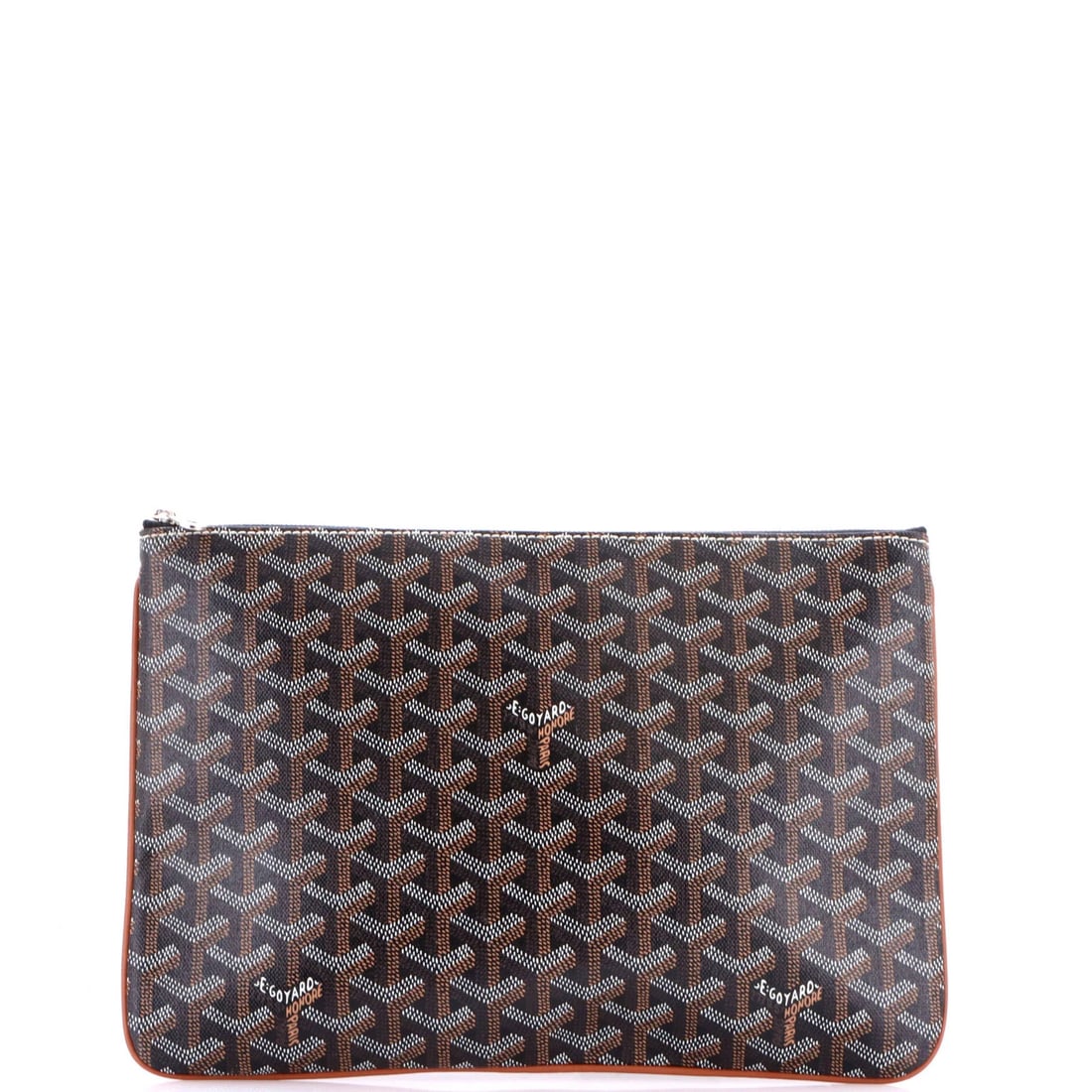 Senat Zip Pouch Goyard Coated Canvas MM: Senat Zip Pouch Goyard Coated Canvas MM Black Coated Canvas Senat Zip Pouch Goyard MM, featuring a classic coated canvas exterior with a functional zip closure and a bright yellow interior. Measuring