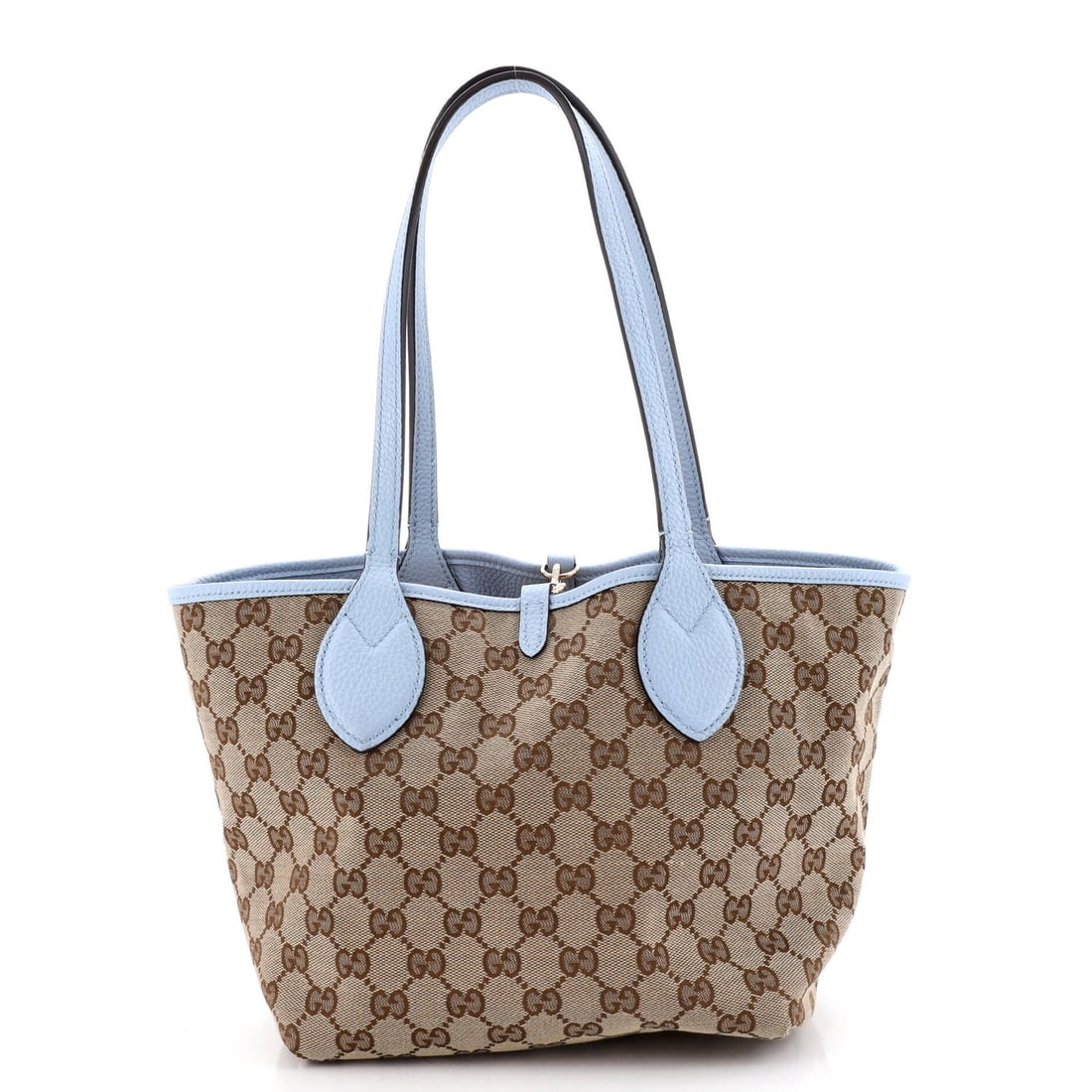 Reversible Totissima Shopping Tote Leather Canvas Small: Reversible Totissima Shopping Tote Leather Canvas Small Small, stylish, and reversible, this Gucci Totissima Shopping Tote features a canvas-coated exterior in rich brown and a contrasting blue