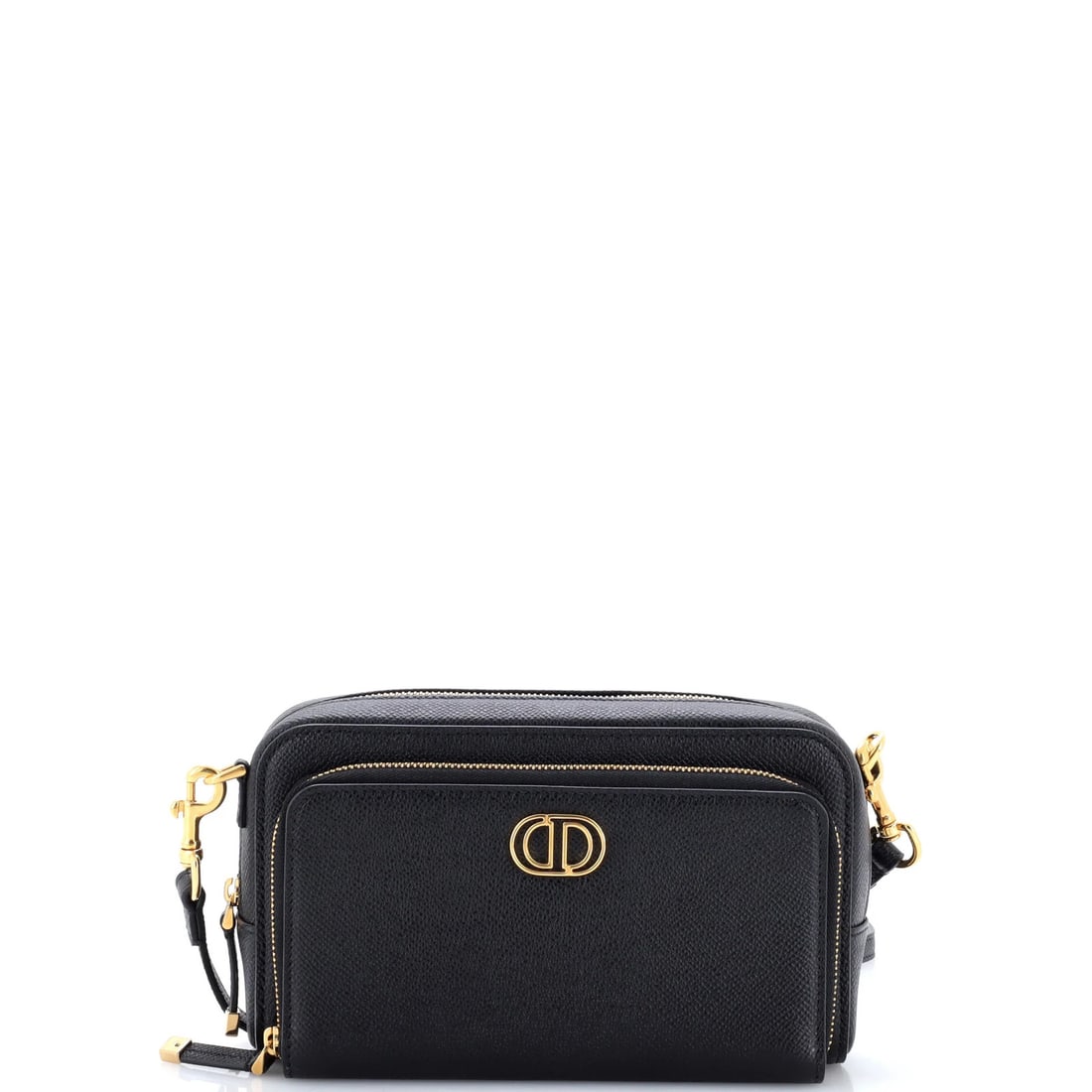Caro Leather Dior Crossbody Double Pouch Christian Bag: Caro Leather Dior Crossbody Double Pouch Christian Bag The Caro Leather Dior Crossbody Double Pouch Bag boasts a sleek black leather exterior with gold hardware, featuring a spacious double pouch