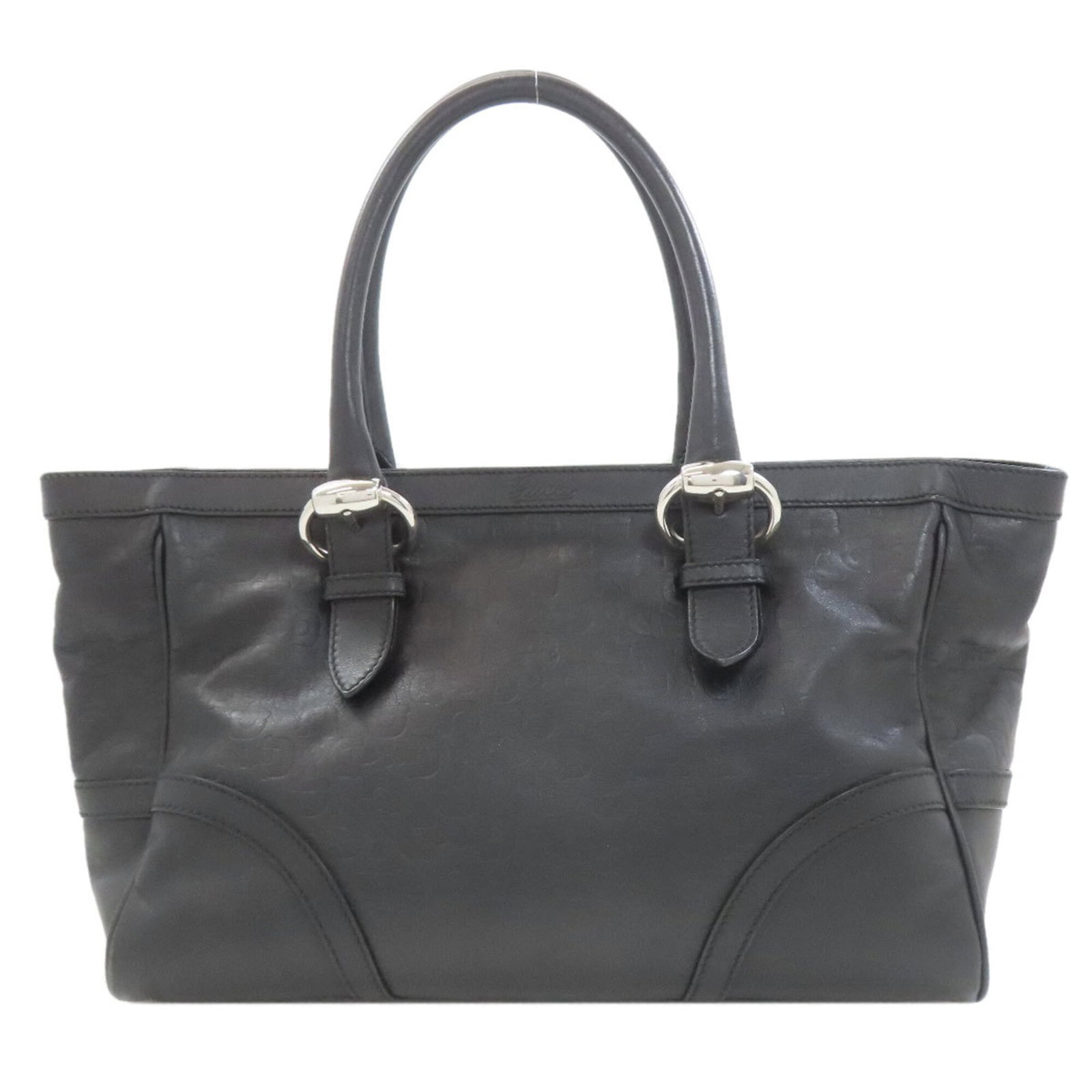 Gucci Tote Bag Leather: Gucci Tote Bag Leather Black leather tote bag from the Gucci Horsebit line, measuring 23cm x 44cm x 13cm, features a 43cm long handle. The bag's classic design and sleek black color make it a