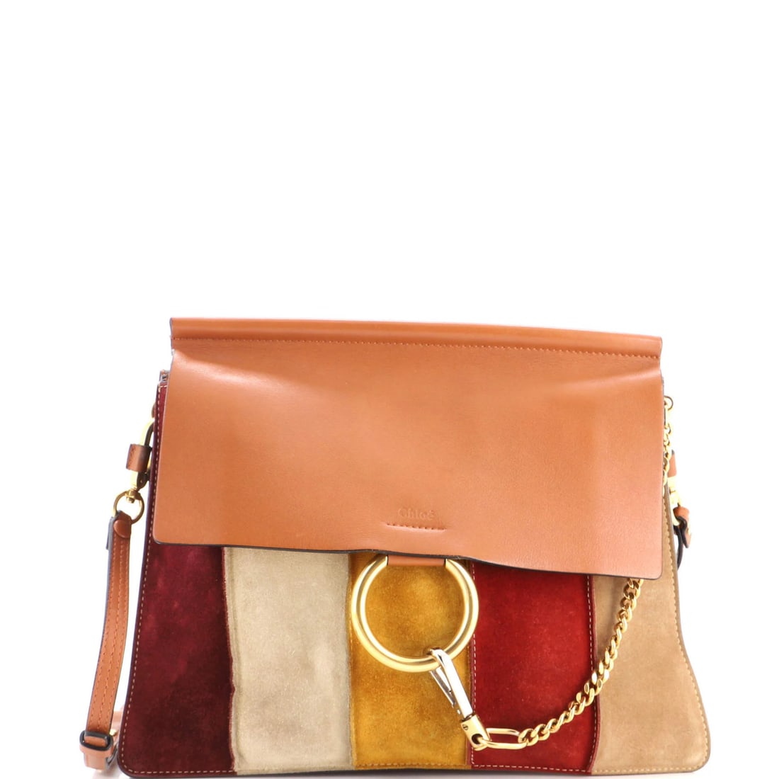 Suede Leather Stitched Medium Shoulder Bag Chloe Faye: Suede Leather Stitched Medium Shoulder Bag Chloe Faye Suede leather stitched medium shoulder bag with a multicolor exterior, featuring a brown and multicolor design. This Chloe Faye bag boasts a mediu