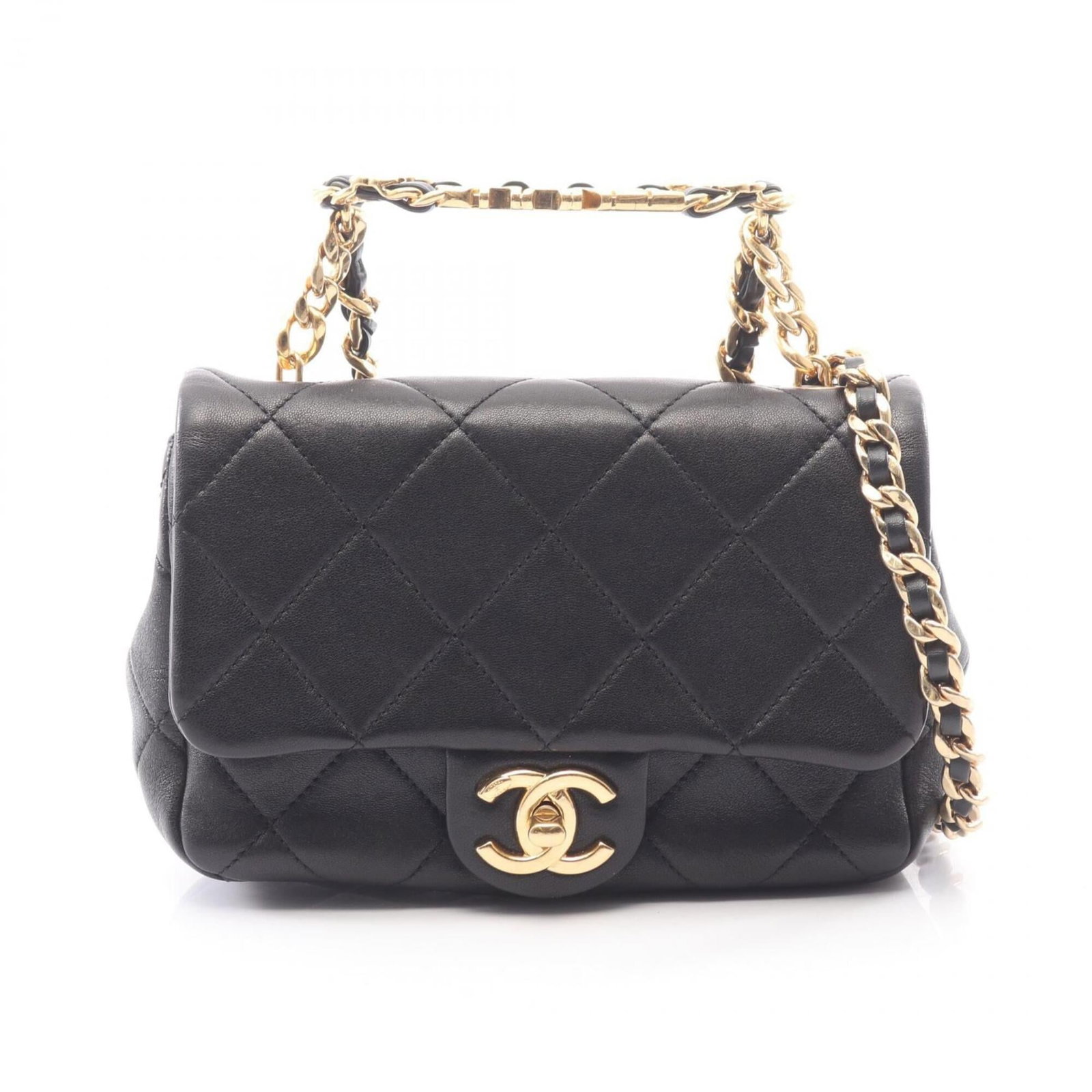 Shoulder Bag Leather Handbag Chanel: Shoulder Bag Leather Handbag Chanel Black lambskin leather shoulder bag from Chanel, measuring 13cm x 18cm x 6cm, with a classic design that exudes timeless elegance. The bag's sleek silhouette and