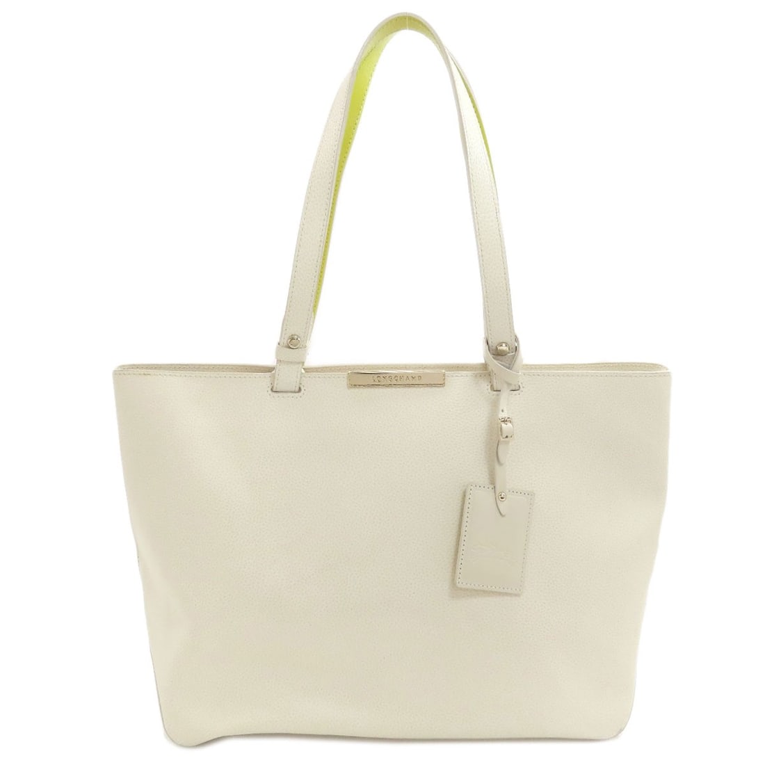 Logo Tote Bag Leather Longchamp: Logo Tote Bag Leather Longchamp Leather Longchamp Tote Bag in White, featuring a classic design with a 10.6 inch height, 5.7 inch depth, and a spacious interior, all enclosed in high-quality white
