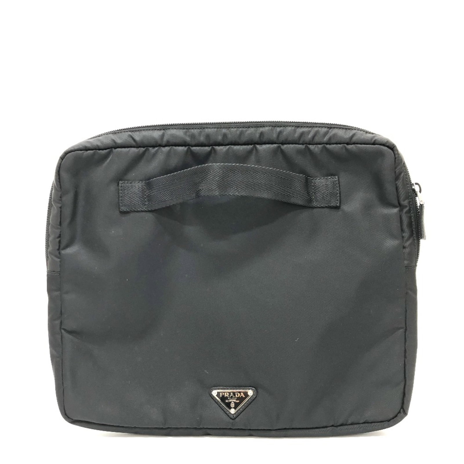 Clutch Bag Cloth by Prada: Clutch Bag Cloth by Prada The Prada Clutch Bag Cloth is a sleek and sophisticated accessory, boasting a classic black color and a compact size that measures 31.5cm x 27cm x 4.5cm. Its cloth material