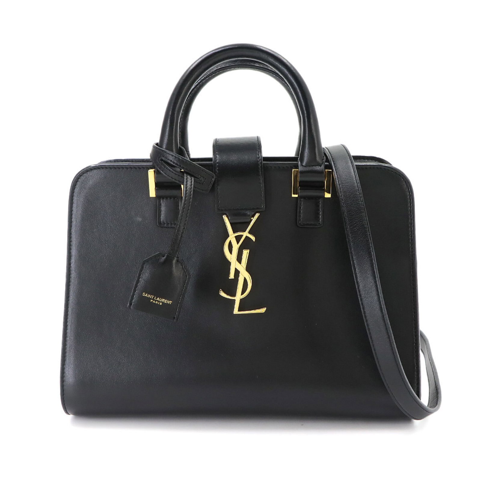 Handbag Saint Laurent Leather: Handbag Saint Laurent Leather Handbag made from high-quality Saint Laurent leather, available in black. Measuring 18cm x 26cm x 12.5cm, this stylish accessory features a sleek design and classic