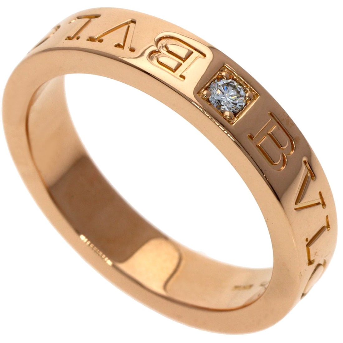 Pink Gold Diamond Ring K18 1P Bvlgari: Pink Gold Diamond Ring K18 1P Bvlgari K18 pink gold diamond ring from BVLGARI, featuring a diamond main stone set in a gold ring with a gold exterior. This piece is crafted from high-purity K18 gold,