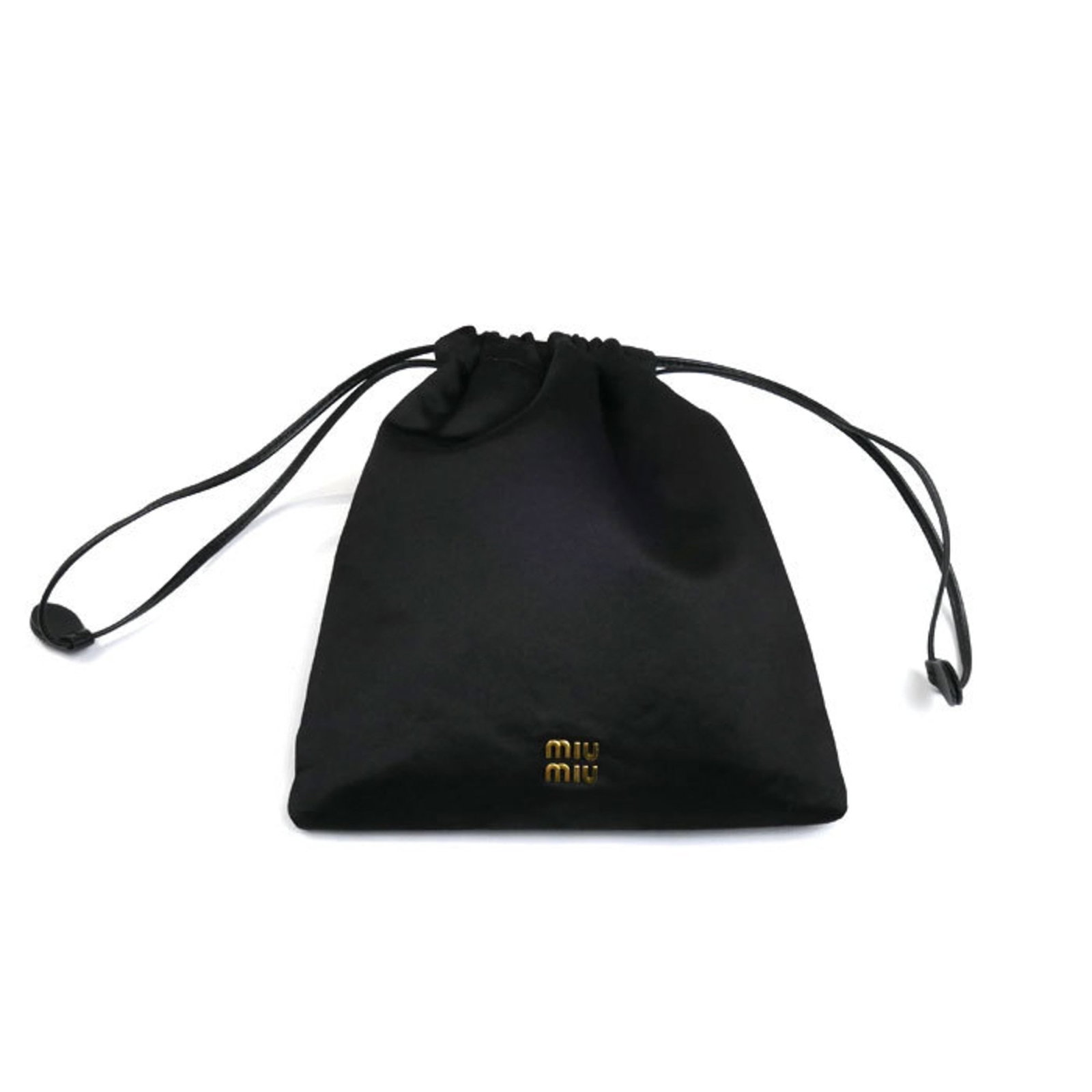 Satin Miu Pouch: Satin Miu Pouch Satin Miu Pouch in sleek black satin, adorned with gold hardware, features a compact 20cm x 8cm design perfect for everyday carry. The item comes with a dust bag for added protection