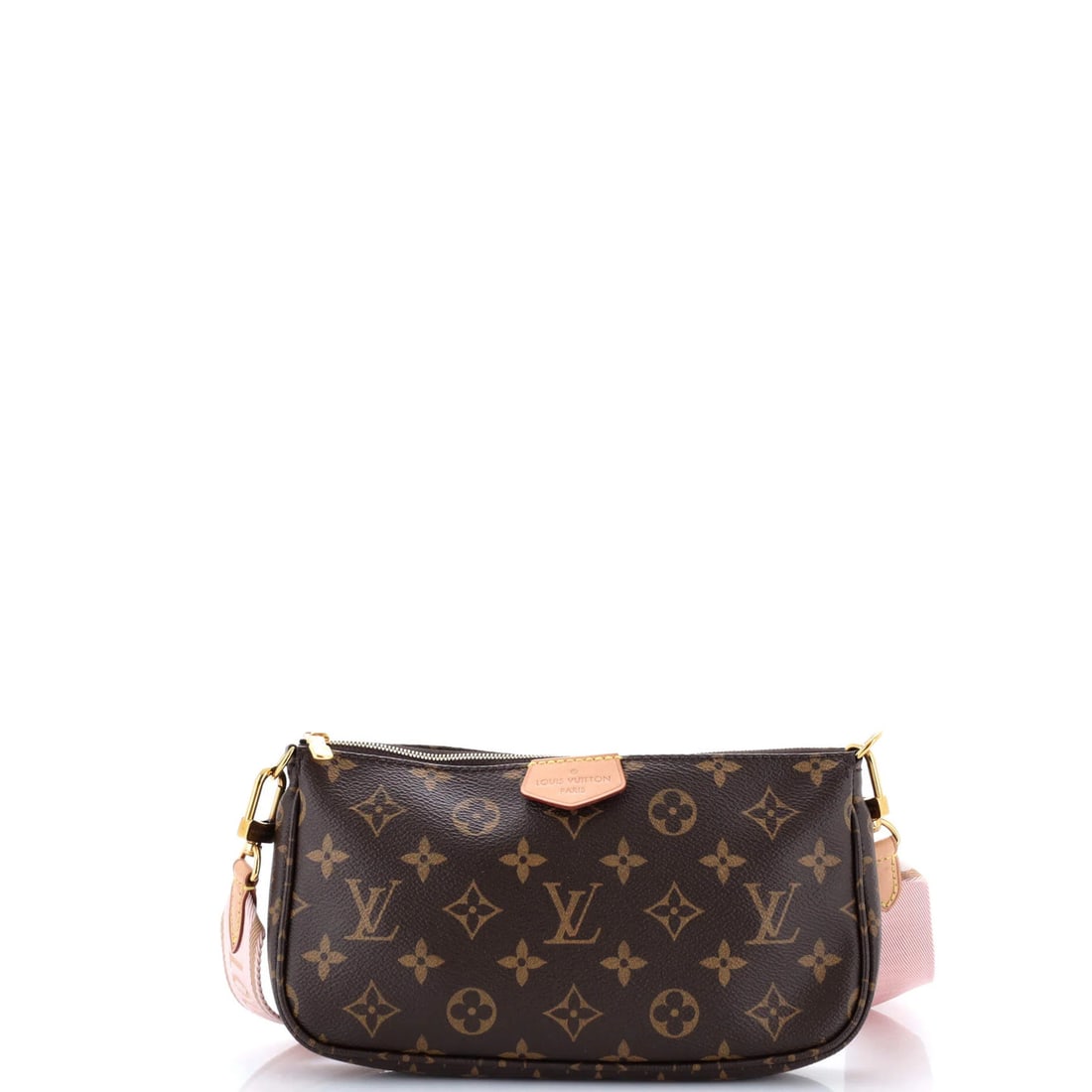 Louis Vuitton Monogram Canvas Pochette Multi Accessoires: Louis Vuitton Monogram Canvas Pochette Multi Accessoires Brown Louis Vuitton Monogram Canvas Pochette Multi Accessoires with Gold Hardware, featuring a cross body design and minor creases and scuffs