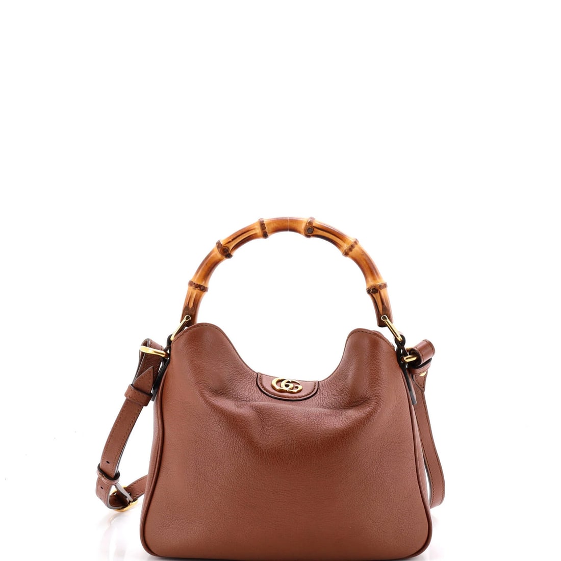 Small Leather Bag Bamboo Diana NM Gucci: Small Leather Bag Bamboo Diana NM Gucci Small Leather Bag with Bamboo Diana NM Gucci Features Excellent Condition, Minor Scuffs and Creases. This Brown Leather Small Tote Bag from Gucci's Bamboo