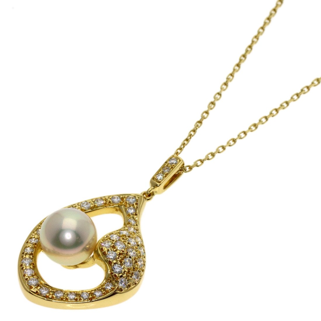 Mikimoto K18 Yellow Gold Pearl Diamond Necklace: Mikimoto K18 Yellow Gold Pearl Diamond Necklace K18 Yellow Gold Pearl Diamond Necklace, a stunning piece featuring a pearl as the main stone, set in high-quality K18 yellow gold. The necklace boasts a