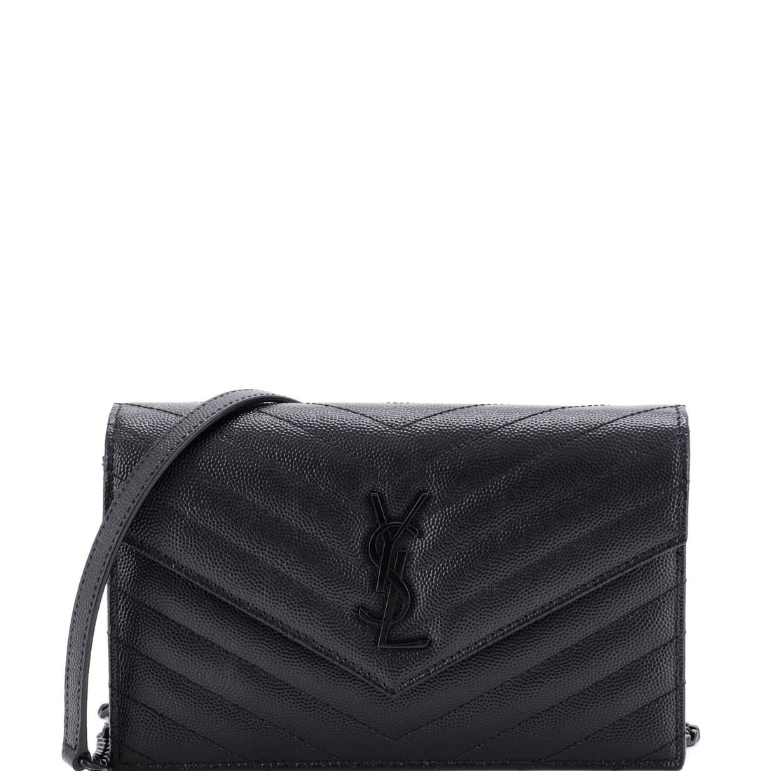 Classic Monogram Wallet on Chain Small Saint Leather Matelasse Chevron: Classic Monogram Wallet on Chain Small Saint Leather Matelasse Chevron Small Saint Laurent Classic Monogram Wallet on Chain Matelasse Chevron features a sleek black leather exterior with a silver