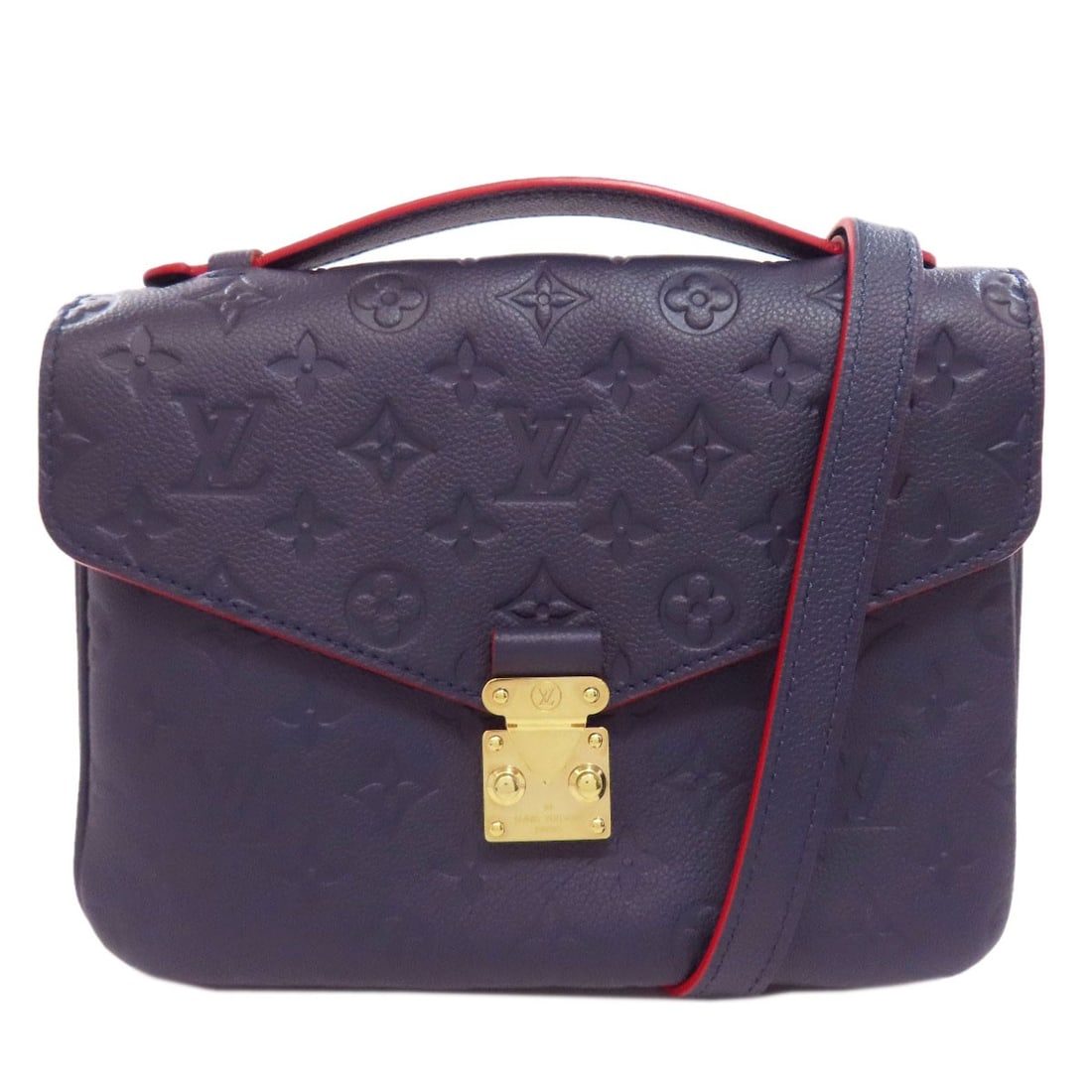 M44071 Pochette Handbag Empreinte Louis Vuitton: M44071 Pochette Handbag Empreinte Louis Vuitton Navy Empreinte Louis Vuitton Pochette Handbag with metal closure, featuring a signature and Empreinte exterior material. This classic handbag measures