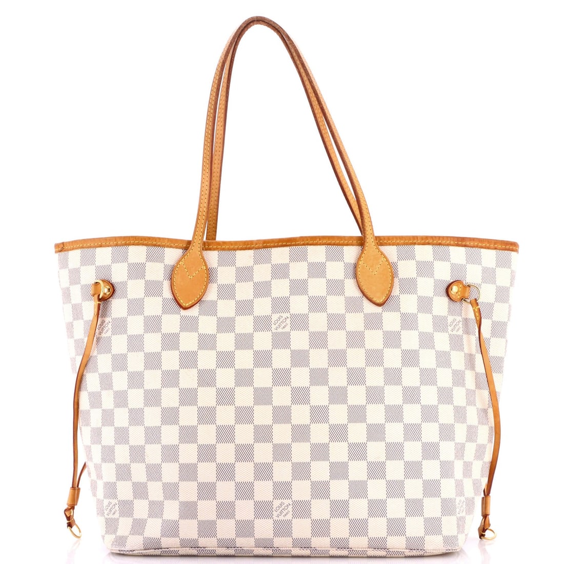 Louis Vuitton Neverfull NM Tote Damier MM: Louis Vuitton Neverfull NM Tote Damier MM White Louis Vuitton Neverfull NM Tote Damier MM in Fair Condition. This canvas coated tote features a classic Damier MM pattern, gold hardware, and a neutral 