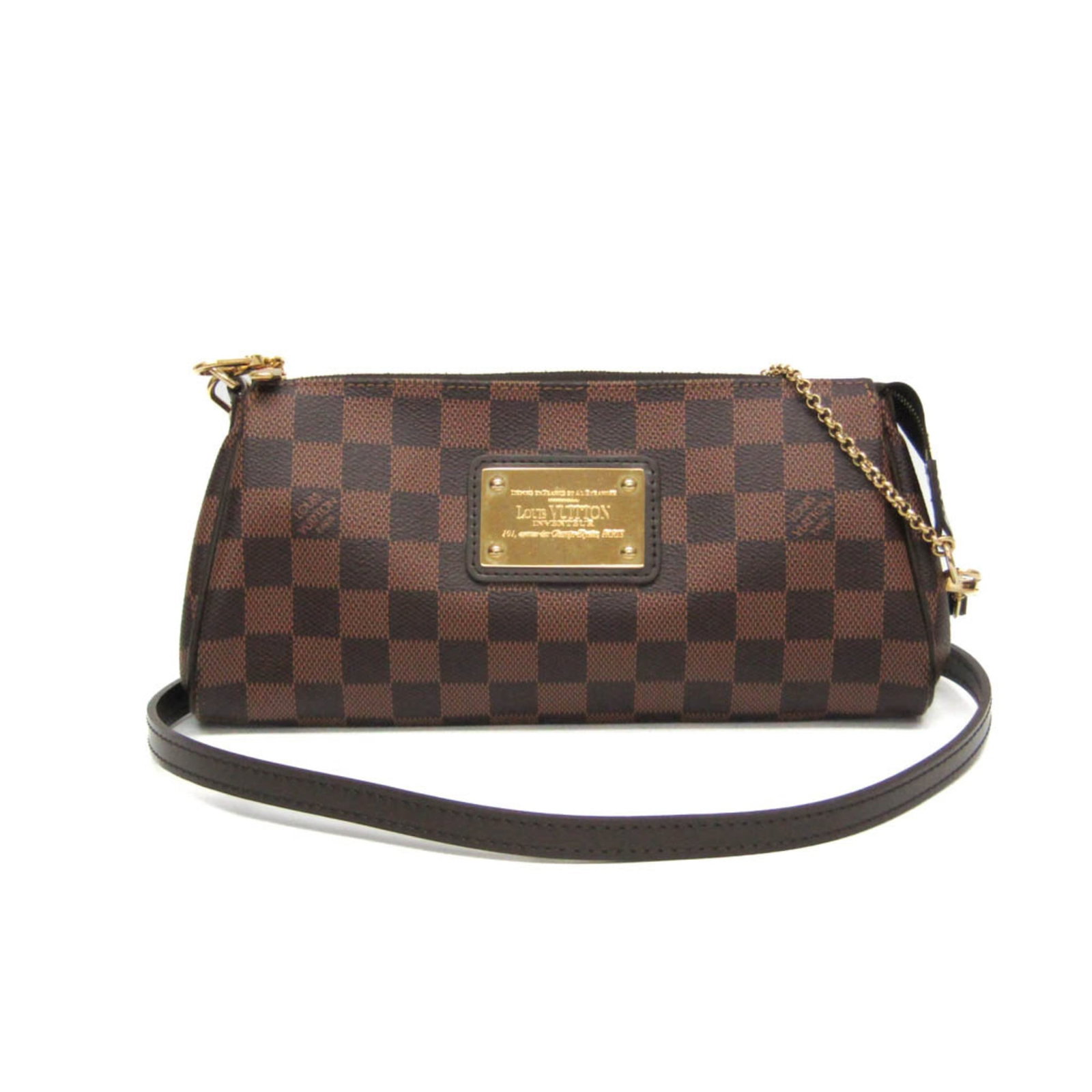 Canvas Damier Handbag Shoulder Vuitton Louis: Canvas Damier Handbag Shoulder Vuitton Louis Damier canvas handbag with a classic Eva design, this Louis Vuitton shoulder bag features a timeless brown Ebene color and a sturdy zipper closure.