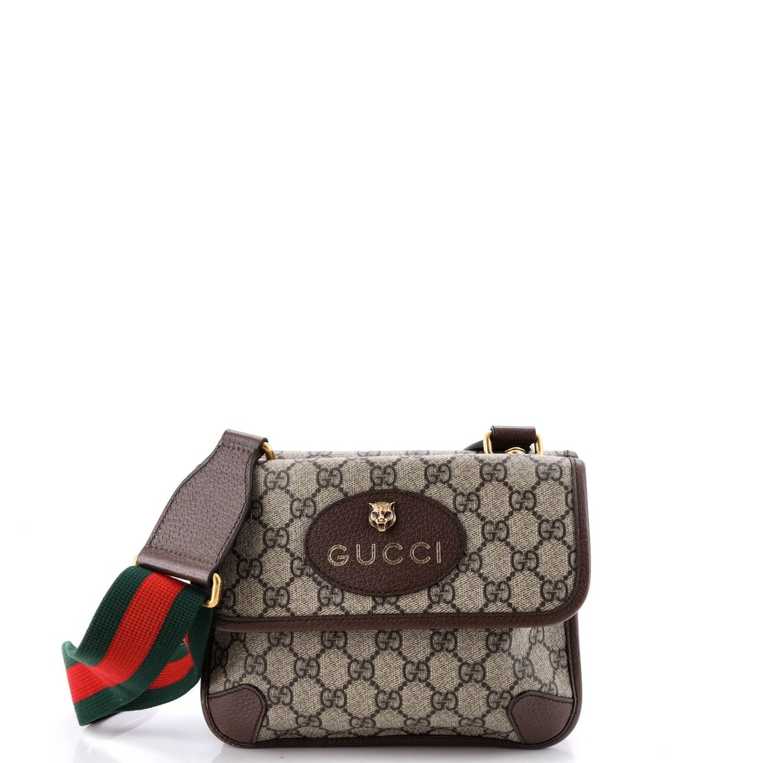Small canvas messenger flap coated GG Gucci: Small canvas messenger flap coated GG Gucci Small canvas messenger flap coated GG Gucci bag in brown, featuring a classic cross body design with a neutral interior and aged gold hardware. The bag's