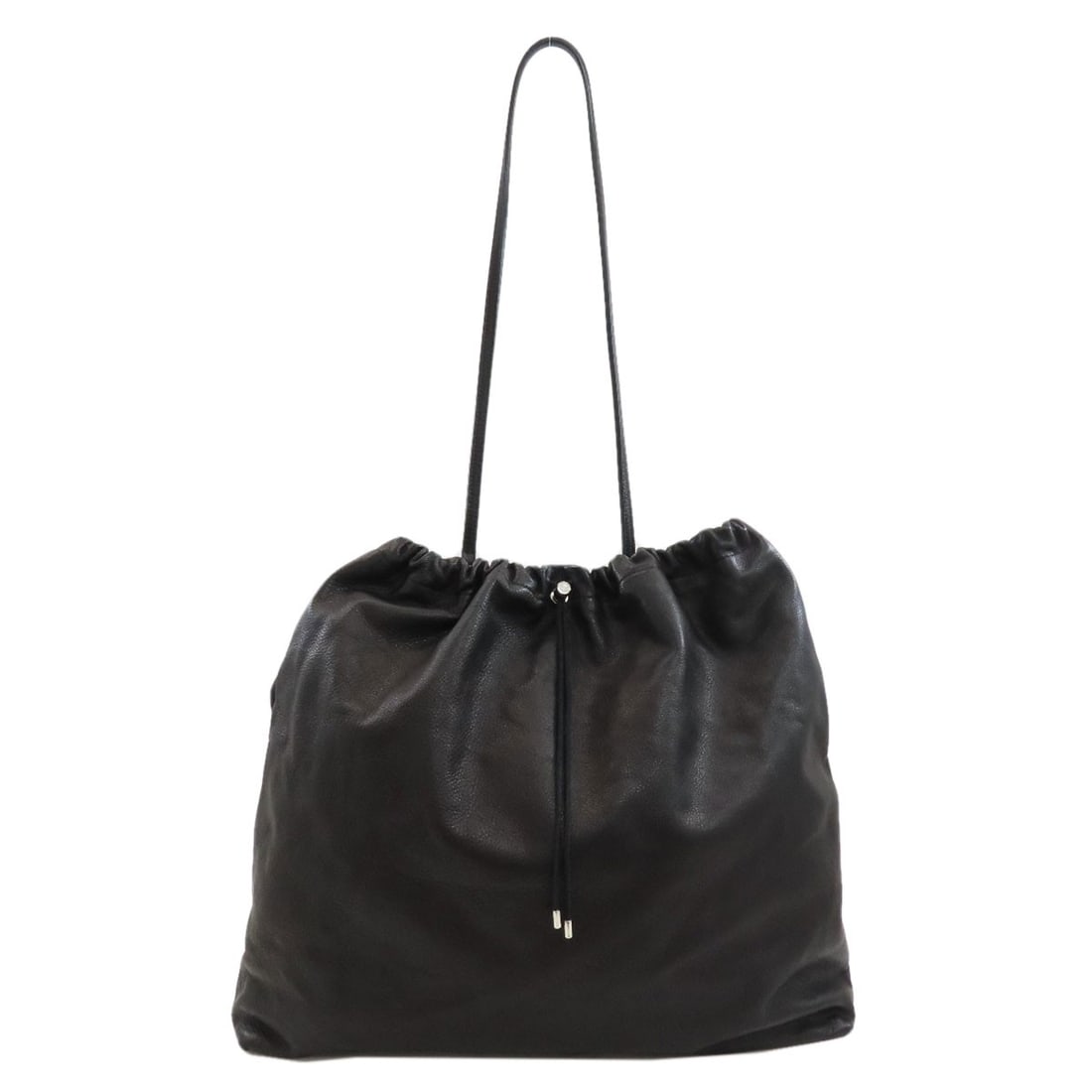 Maisonmargiela Drawstring Tote Bag Leather: Maisonmargiela Drawstring Tote Bag Leather Black leather tote bag with a classic design, featuring a 15.4 inch height and 3.1 inch depth, and a snap closure. Made from high-quality leather, this bag