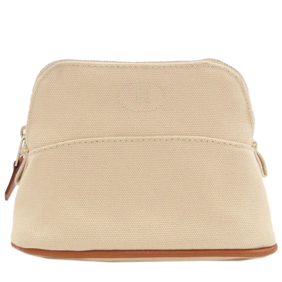 Canvas Cotton Pouch Mini Bolide Hermes Pouch Cosmetics: Canvas Cotton Pouch Mini Bolide Hermes Pouch Cosmetics Beige canvas cotton pouch with a mini bolide design, perfect for storing small cosmetics. This cosmetics pouch features a classic style and a nat