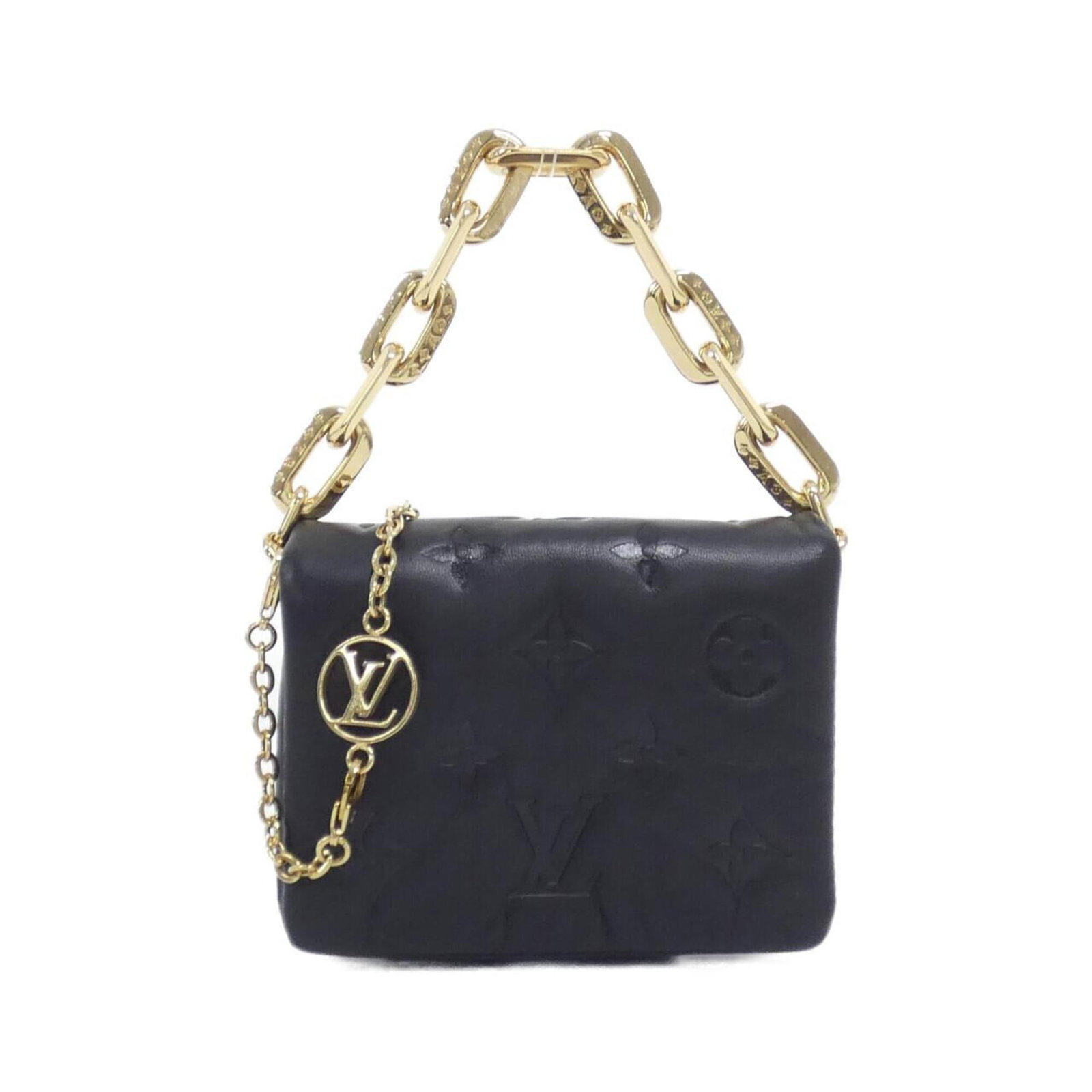 Shoulder Bag Leather Louis Vuitton: Shoulder Bag Leather Louis Vuitton Black leather shoulder bag with a classic design, measuring 10cm x 13cm x 4cm. Made from high-quality leather, this iconic Louis Vuitton bag is a timeless accessory