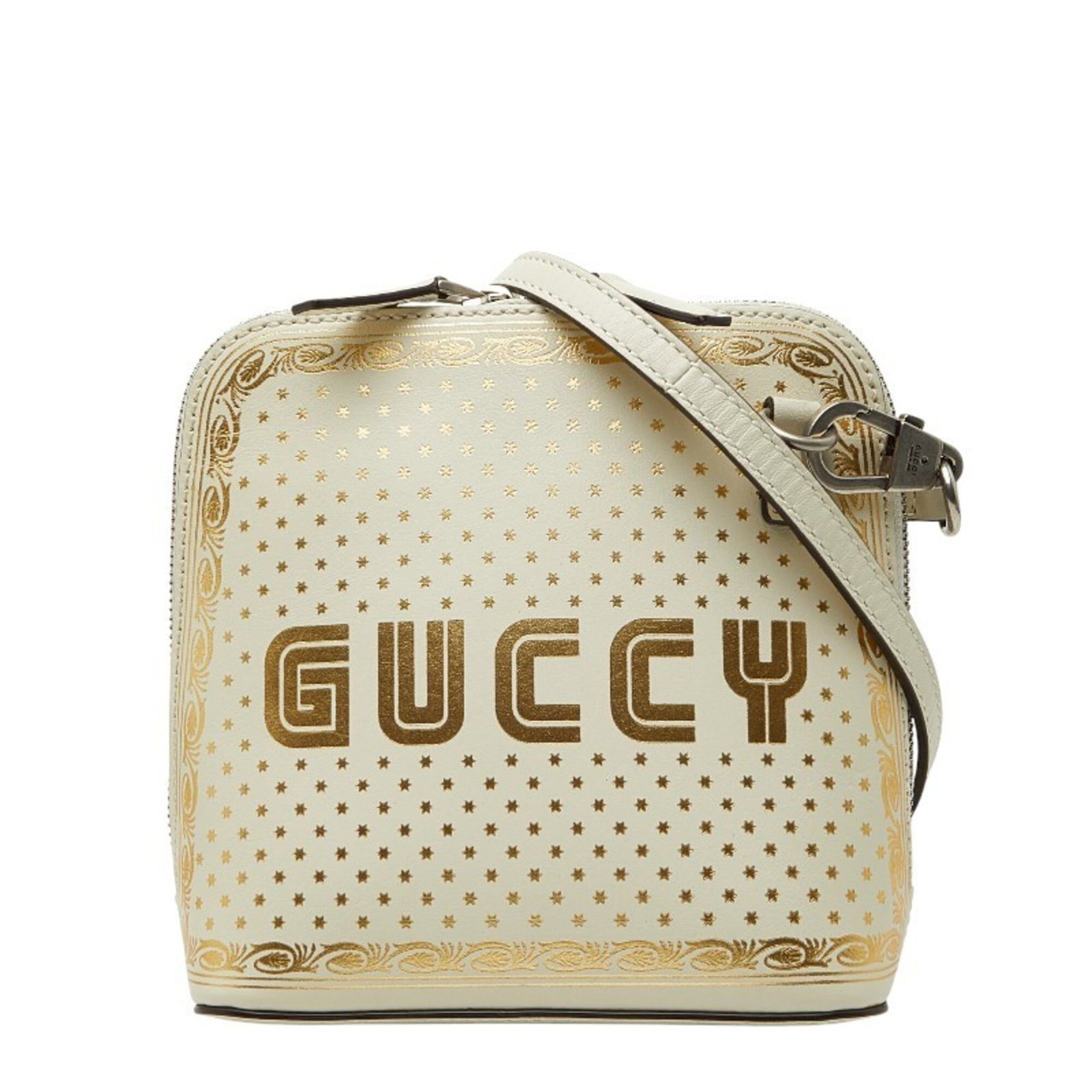 Shoulder Bag Leather: Shoulder Bag Leather Gold and off-white leather come together in this sleek shoulder bag from Gucci, measuring 16.5cm x 16.5cm x 8cm. The bag's classic design is crafted from high-quality leather, mak