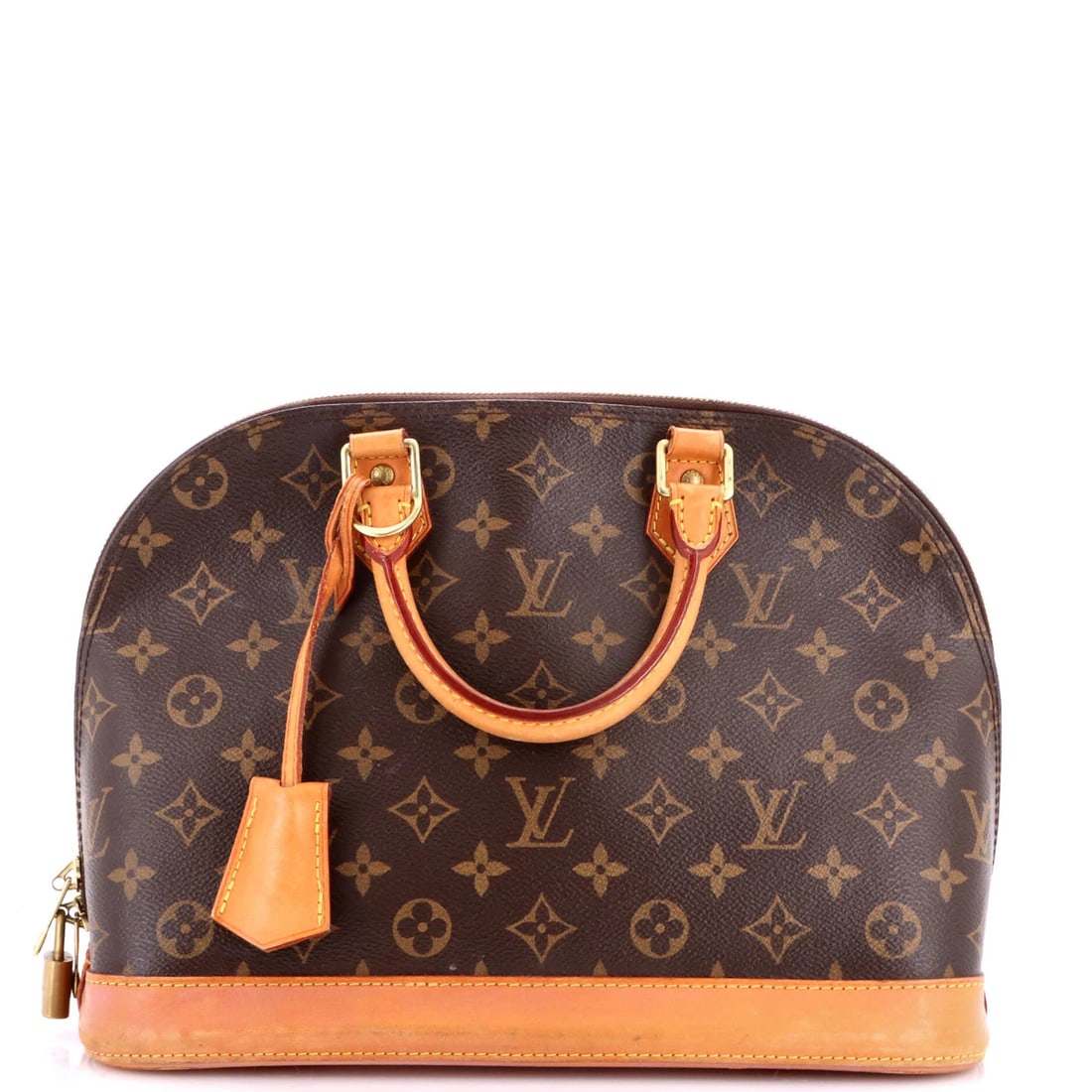 Monogram Canvas Alma Handbag Louis Vuitton PM: Monogram Canvas Alma Handbag Louis Vuitton PM Brown Monogram Canvas Alma Handbag PM from Louis Vuitton, featuring a classic top handle design with a 20-23" strap drop, and a touch-up on the base to