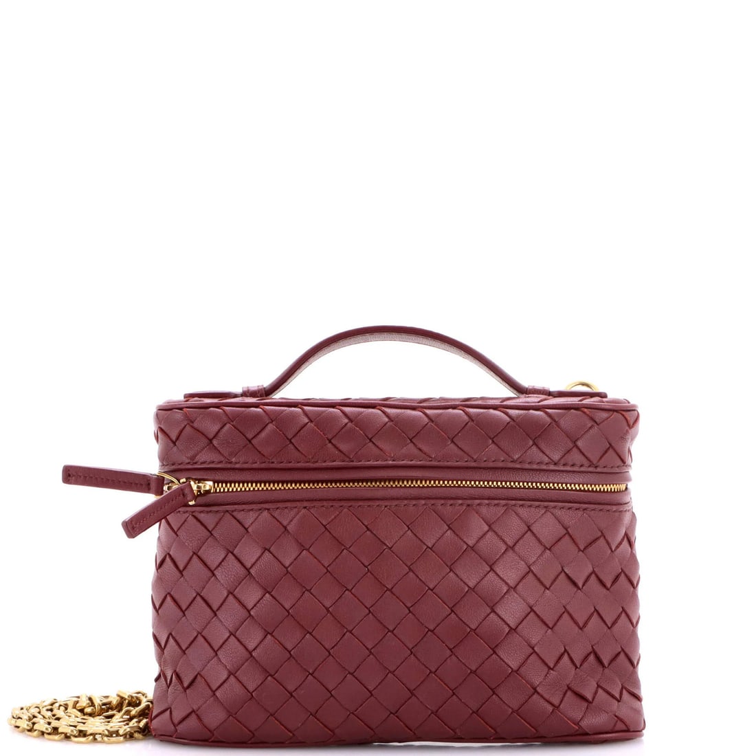 Vanity Soft Intrecciato Leather Small Bottega Veneta Case Chain: Vanity Soft Intrecciato Leather Small Bottega Veneta Case Chain Soft Intrecciato Leather Small Bottega Veneta Case Chain features a classic design with a bold red exterior and interior, crafted from
