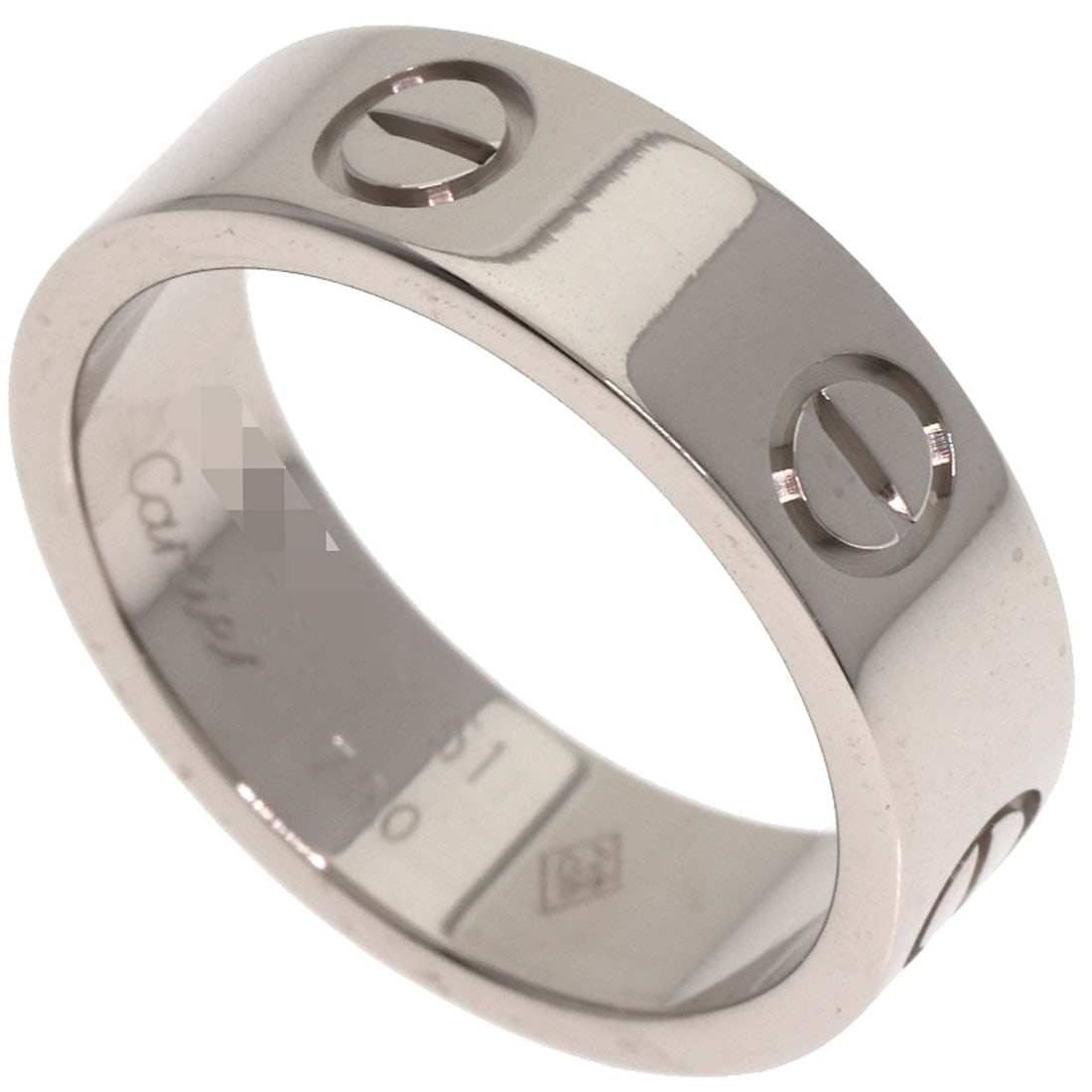 White Gold K18 Love Ring Cartier #51: White Gold K18 Love Ring Cartier #51 K18 White Gold Cartier Love Ring #51 is a striking silver-toned ring featuring a unique style. Made from high-purity K18 white gold, this ring boasts a