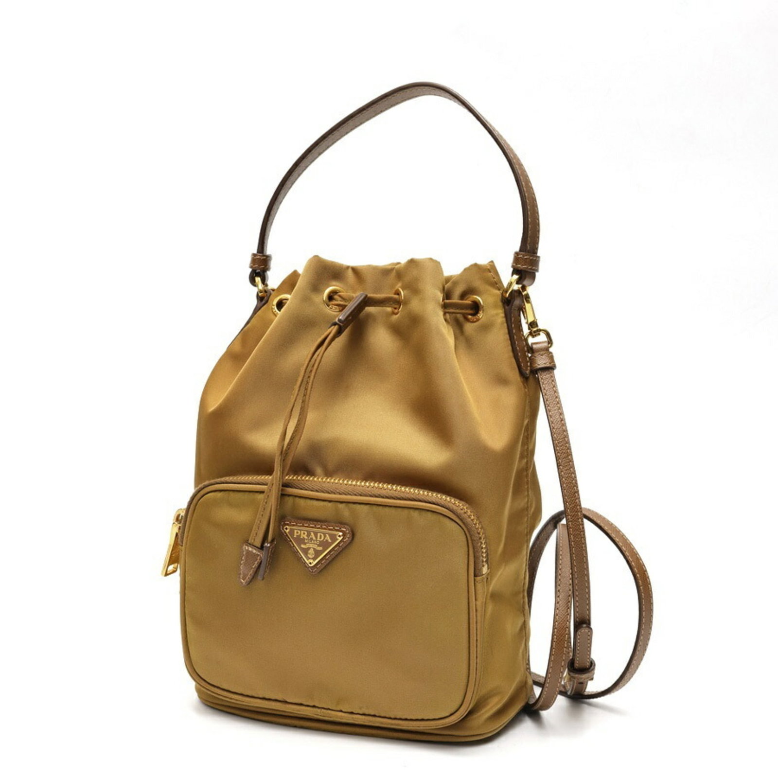 Shoulder Bag Nylon Leather Prada: Shoulder Bag Nylon Leather Prada Saffiano leather construction and a durable nylon exterior make this Prada shoulder bag a versatile and long-lasting accessory. The beige color and sleek design ensure