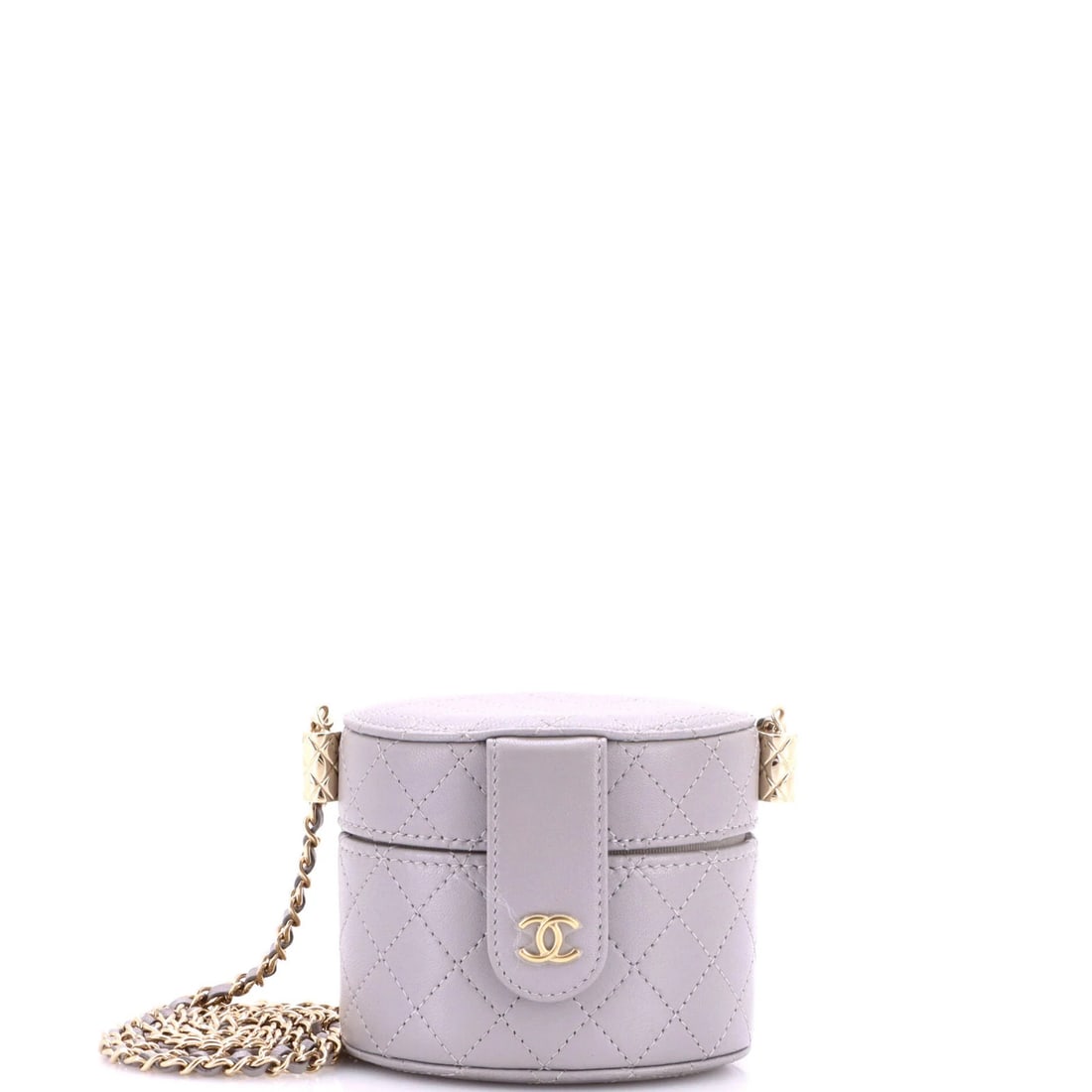 Chanel CC Allure Lambskin Quilted Mini Chain Case Vanity: Chanel CC Allure Lambskin Quilted Mini Chain Case Vanity Gray leather exterior with quilted lambskin details, this mini cross body bag from Chanel's CC Allure collection features a chain strap and