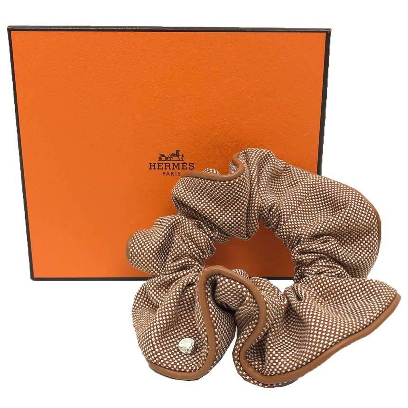 Cotton Leather Scrunchie Hermes - 2