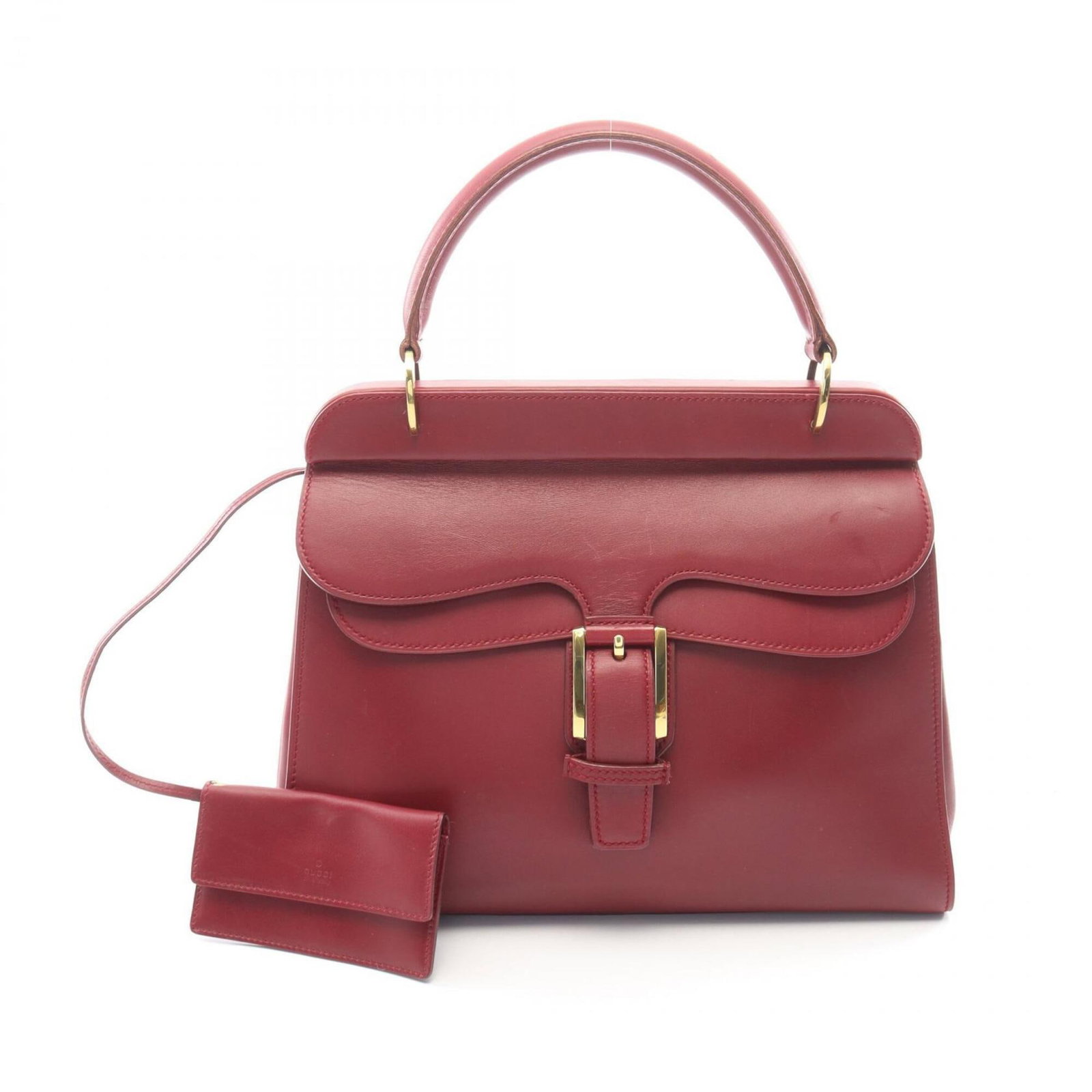 Handbag Leather Gucci: Handbag Leather Gucci Bordeaux leather Gucci handbag with classic design, 25cm x 32cm x 10.5cm dimensions. This stylish bag features high-quality leather construction and a timeless aesthetic. Item