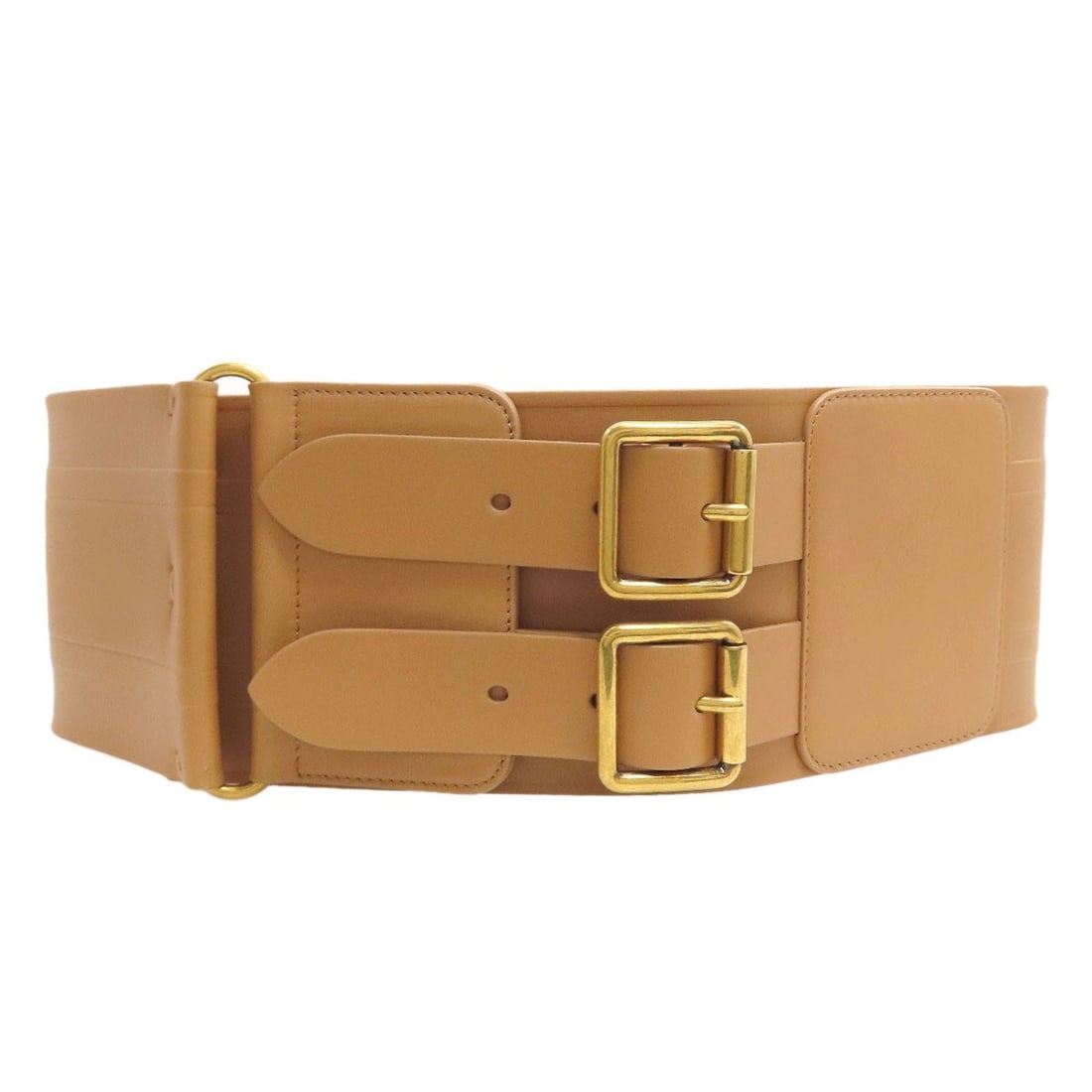Maxi Double Gold Buckle Belt Leather Christian Dior: Maxi Double Gold Buckle Belt Leather Christian Dior Brown leather belt with a distinctive double gold buckle, characteristic of Christian Dior's signature style. This classic accessory is crafted