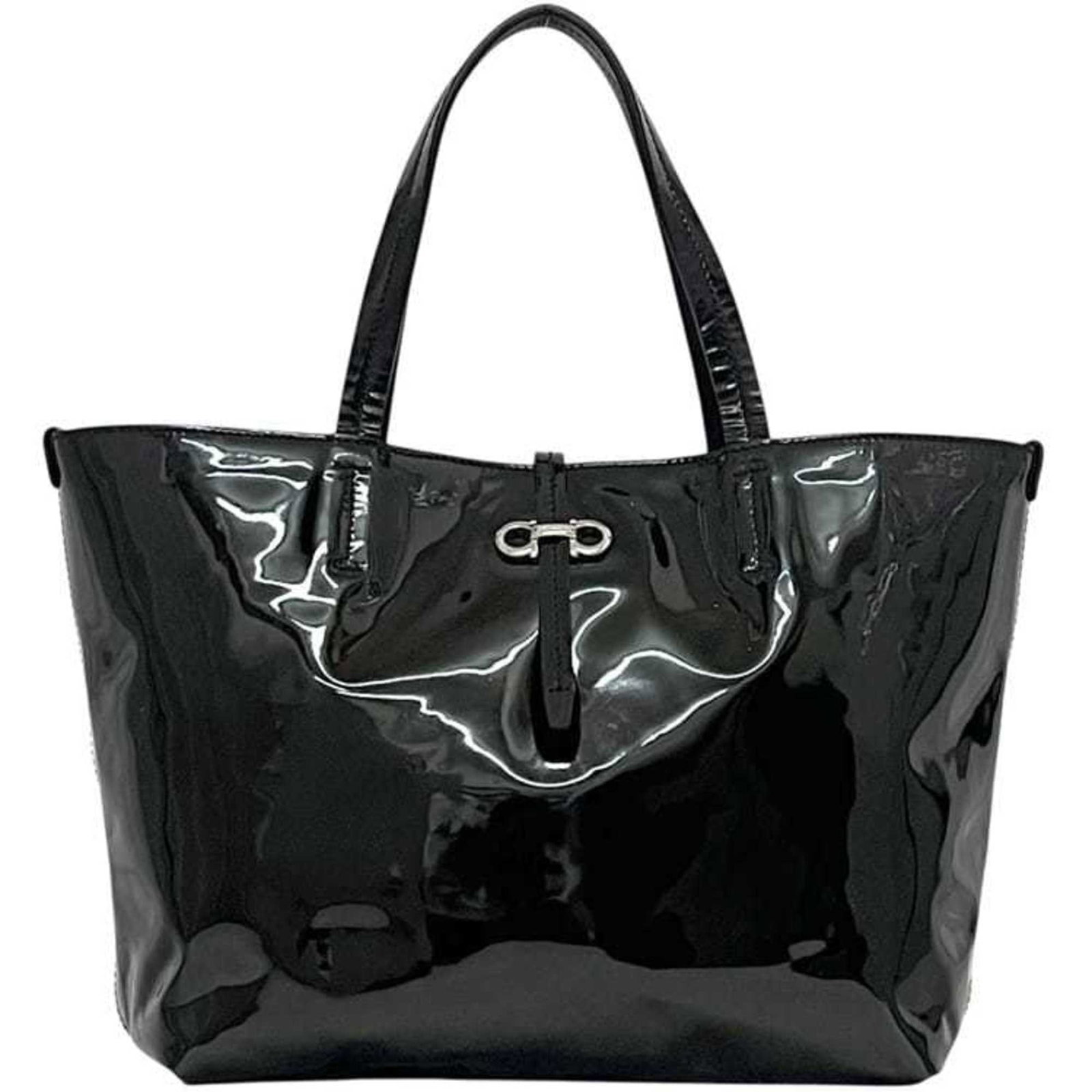 Patent Leather Tote Bag Salvatore Ferragamo: Patent Leather Tote Bag Salvatore Ferragamo Patent leather tote bag from Salvatore Ferragamo, featuring a sleek black design and durable construction. Made from high-quality patent leather, this bag