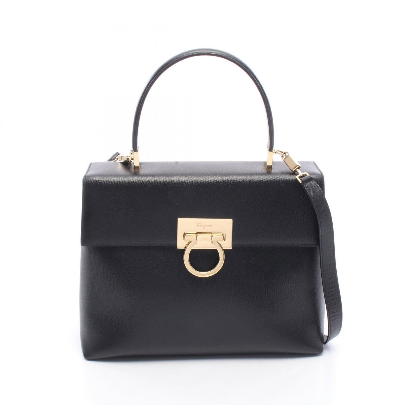 Salvatore Ferragamo Handbag Leather: Salvatore Ferragamo Handbag Leather Black Salvatore Ferragamo handbag made from high-quality leather, measuring 20cm x 26cm x 10cm. The sleek design and classic style of this iconic brand make it a