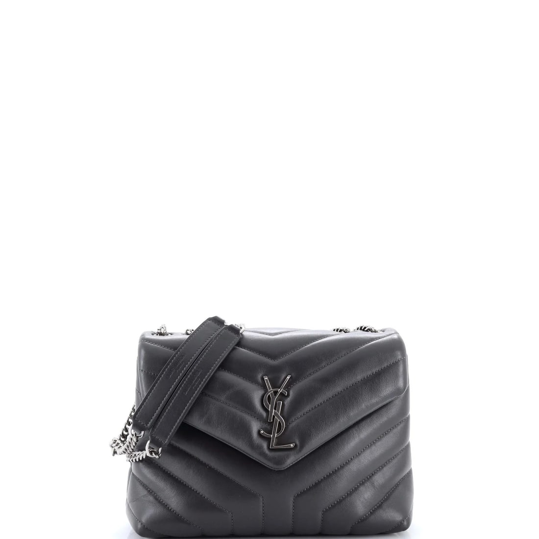 Laurent Saint Loulou Small Matelasse Leather Chevron Shoulder Bag: Laurent Saint Loulou Small Matelasse Leather Chevron Shoulder Bag Small, sophisticated, and stylish, this Saint Laurent Loulou shoulder bag boasts a chic matelasse leather exterior in a timeless gray