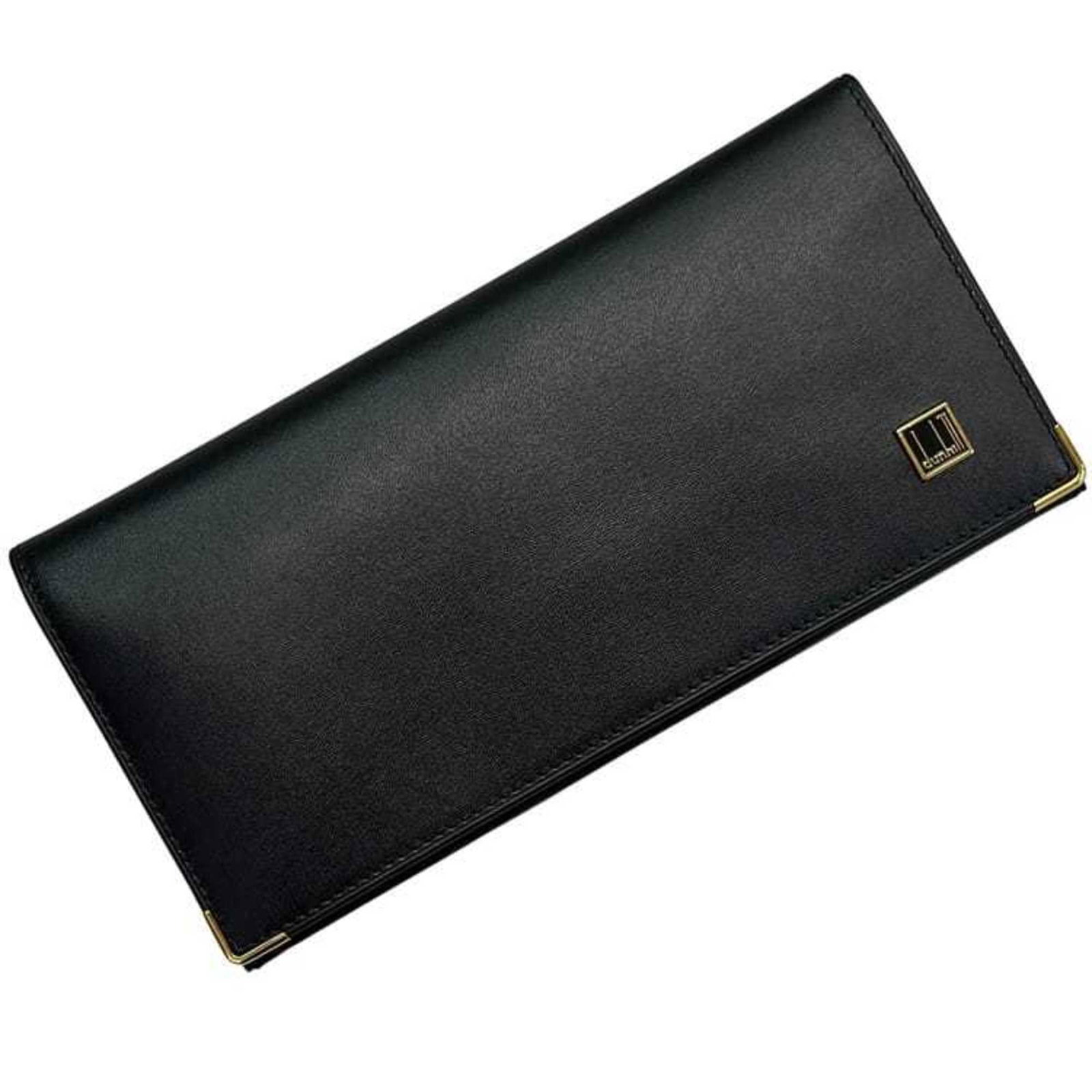 Long Wallet Leather Bi Fold Dunhill: Long Wallet Leather Bi Fold Dunhill Black leather bi-fold wallet from Dunhill, measuring 9.2cm x 18.7cm x 1.7cm, offering a sleek and compact design. The long wallet features a classic bi-fold design,