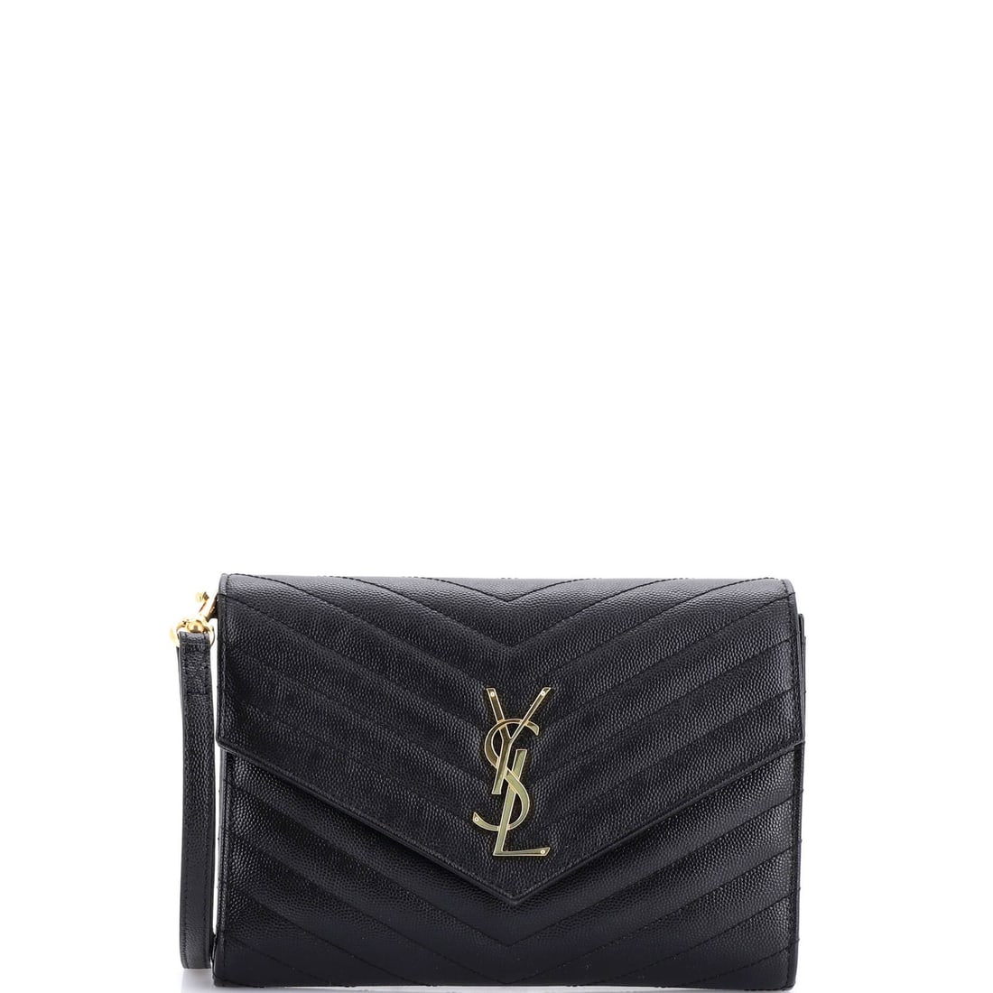 Matelasse Chevron Saint Laurent Classic Wristlet Clutch Envelope: Matelasse Chevron Saint Laurent Classic Wristlet Clutch Envelope This Matelasse Chevron Saint Laurent Classic Wristlet Clutch Envelope boasts a timeless design with its iconic black leather exterior