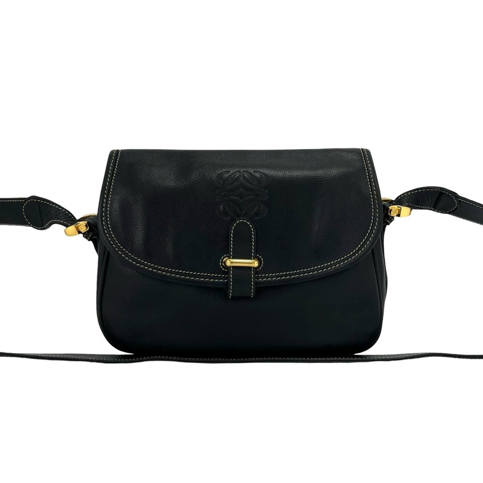 Shoulder Bag Leather Pochette Loewe: Shoulder Bag Leather Pochette Loewe Black Leather Pochette from Loewe, measuring 18cm x 25cm x 7.5cm, offering a sleek and compact shoulder bag with a classic design. The pochette's black leather exte