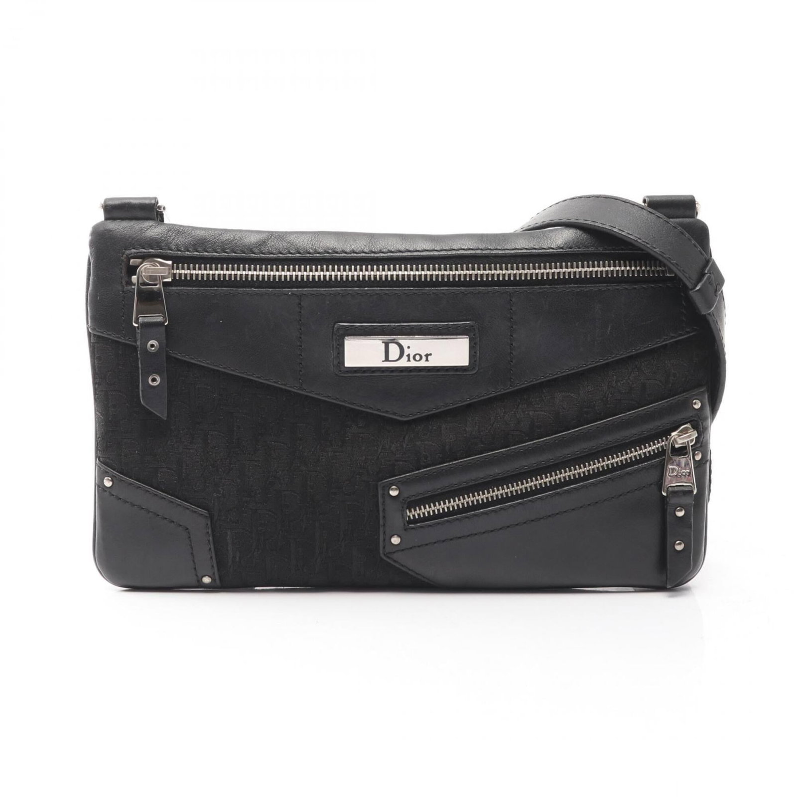 Canvas Leather Handbag Shoulder Christian Dior: Canvas Leather Handbag Shoulder Christian Dior Canvas Leather Handbag Shoulder by Christian Dior, featuring a striking black canvas and leather design, with a compact size of 14.5cm x 24cm x 1cm.