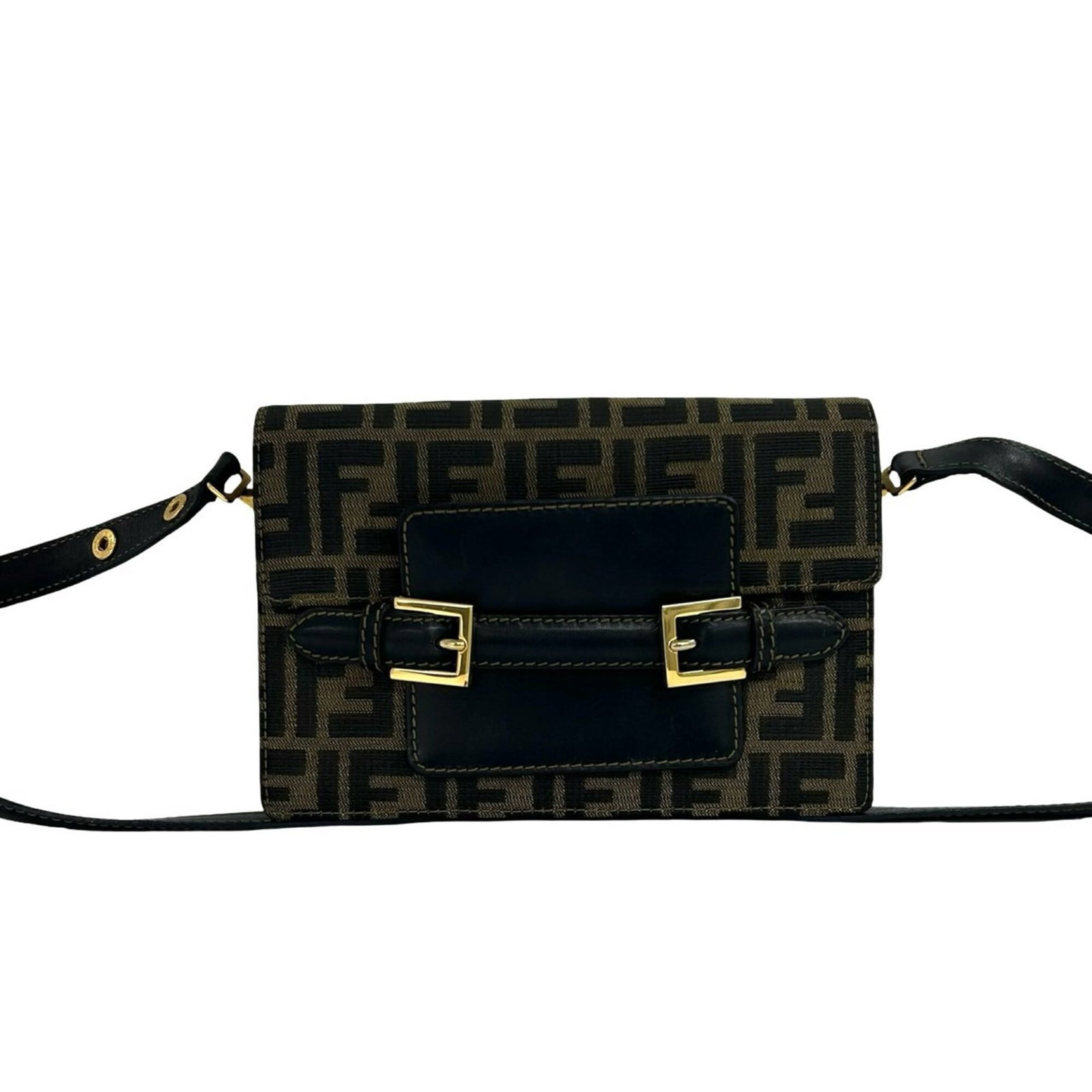 Canvas Leather Shoulder Bag Pochette Fendi: Canvas Leather Shoulder Bag Pochette Fendi Canvas Leather Shoulder Bag Pochette Fendi is a stylish black and brown shoulder bag made from canvas and leather, measuring 15cm x 22.5cm x 3cm. The bag