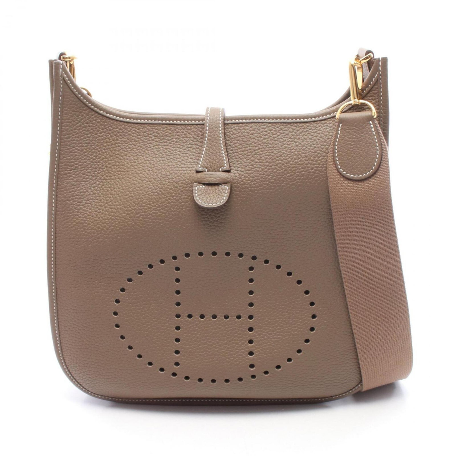 Clemence Taurillon Leather Shoulder Bag Hermes Handbag: Clemence Taurillon Leather Shoulder Bag Hermes Handbag Taurillon clemence leather provides a rich, sophisticated look to this Etoupe gray shoulder bag. The gold hardware adds a touch of elegance,
