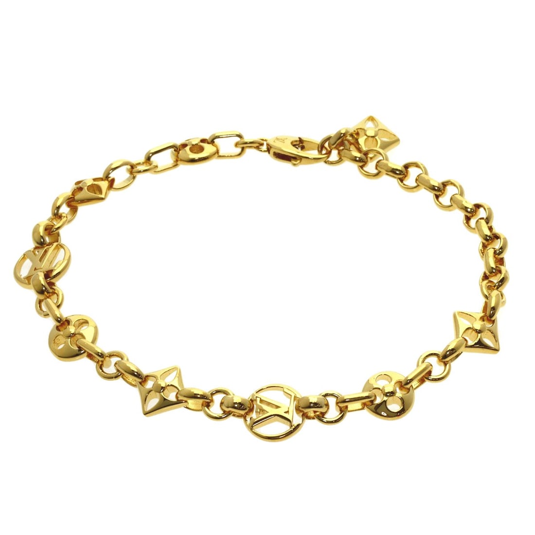 Rock M00376 Louis Vuitton Crazy Plated Gold Bracelet: Rock M00376 Louis Vuitton Crazy Plated Gold Bracelet Gold Plated Louis Vuitton Crazy Plated Gold Bracelet is a stylish accessory featuring a gold plated design with no main stone. The open closure all