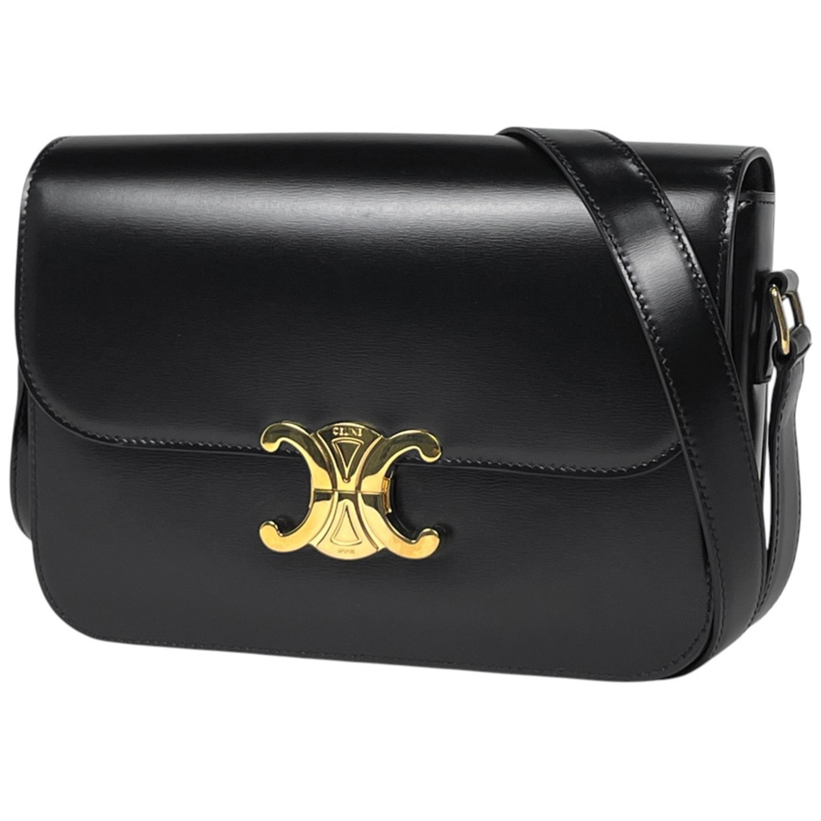 Shoulder Bag Leather Celine: Shoulder Bag Leather Celine Black leather shoulder bag from Celine, measuring 16cm x 22cm x 5cm, with a sleek and sophisticated design. This stylish bag features high-quality leather construction and 