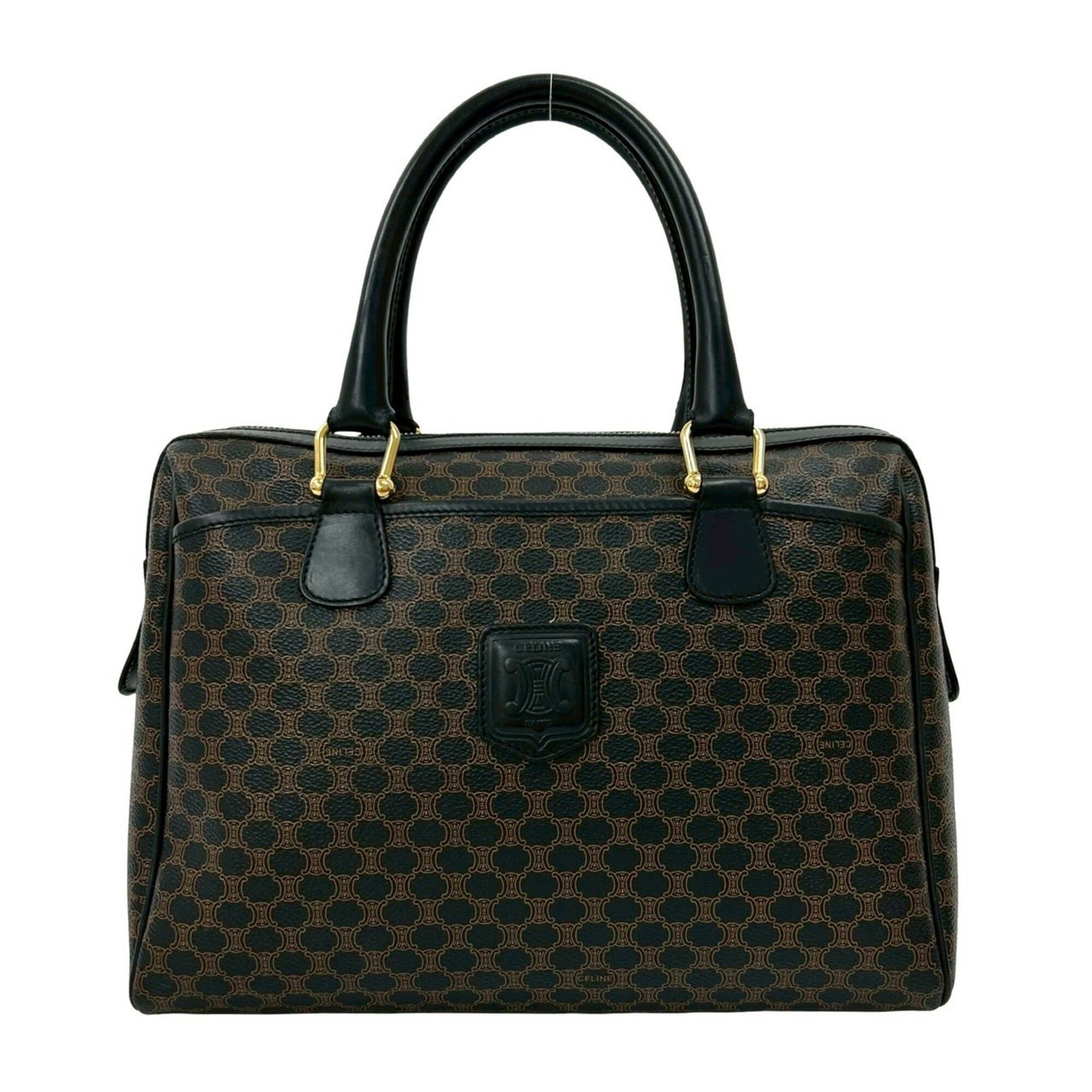 Boston Leather Handbag Celine Pvc: Boston Leather Handbag Celine Pvc Boston Leather Handbag Celine Pvc - A sleek and sophisticated black leather handbag with a touch of PVC detail, measuring 24cm x 30cm x 12.5cm. The classic Boston