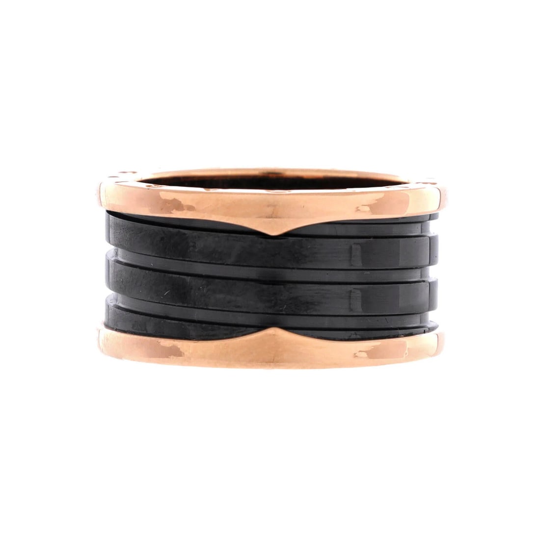Bvlgari B.Zero1 Four Band Ring 18K Rose Gold and Ceramic: Bvlgari B.Zero1 Four Band Ring 18K Rose Gold and Ceramic The Bvlgari B.Zero1 Four Band Ring is a stunning piece featuring 18K rose gold and ceramic construction, with a rose gold exterior and