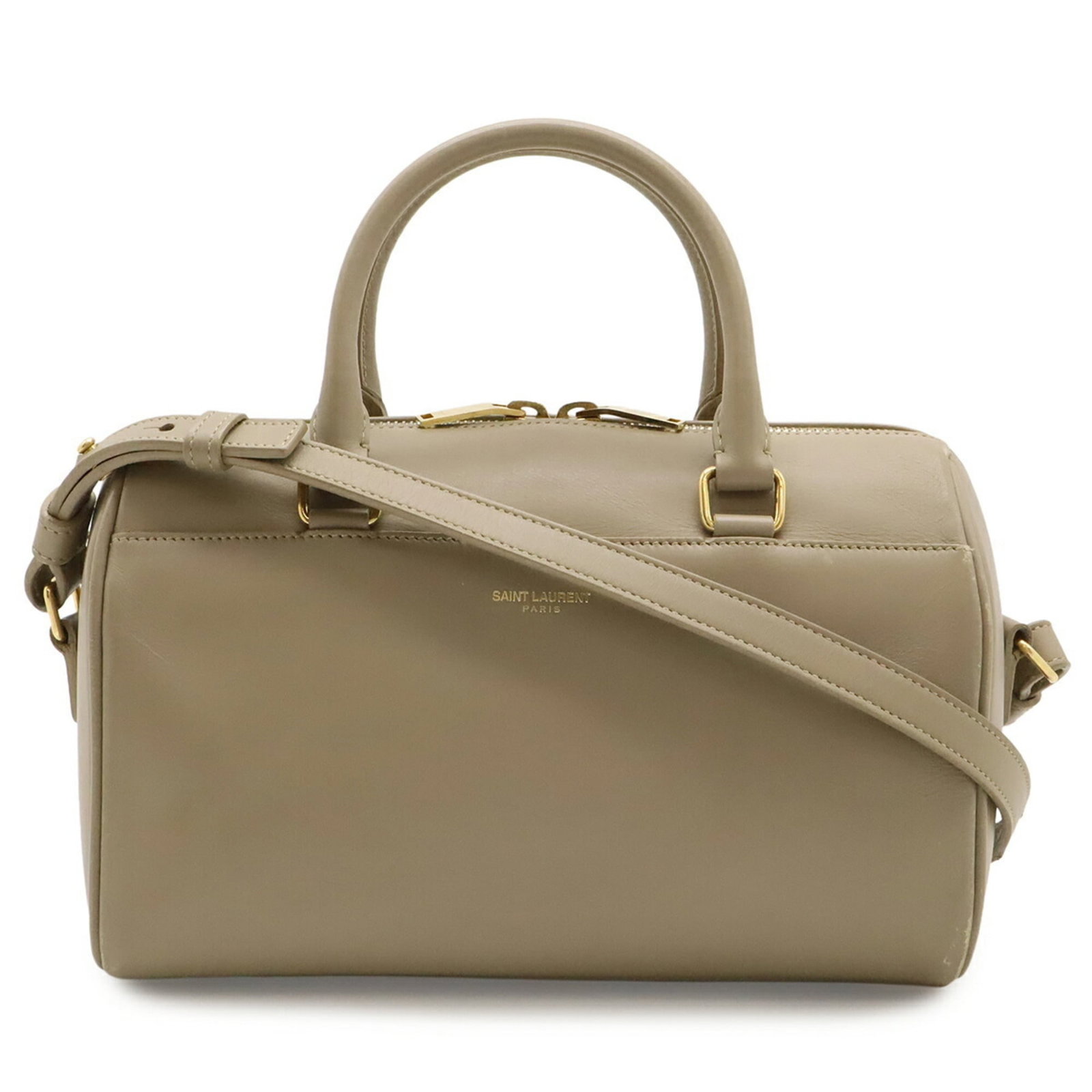 Leather Yves Saint Laurent Handbag Shoulder Bag: Leather Yves Saint Laurent Handbag Shoulder Bag The Yves Saint Laurent Leather Shoulder Bag boasts a sleek, beige design with a sturdy leather construction, measuring 14.5cm x 22.5cm x 11cm. Its