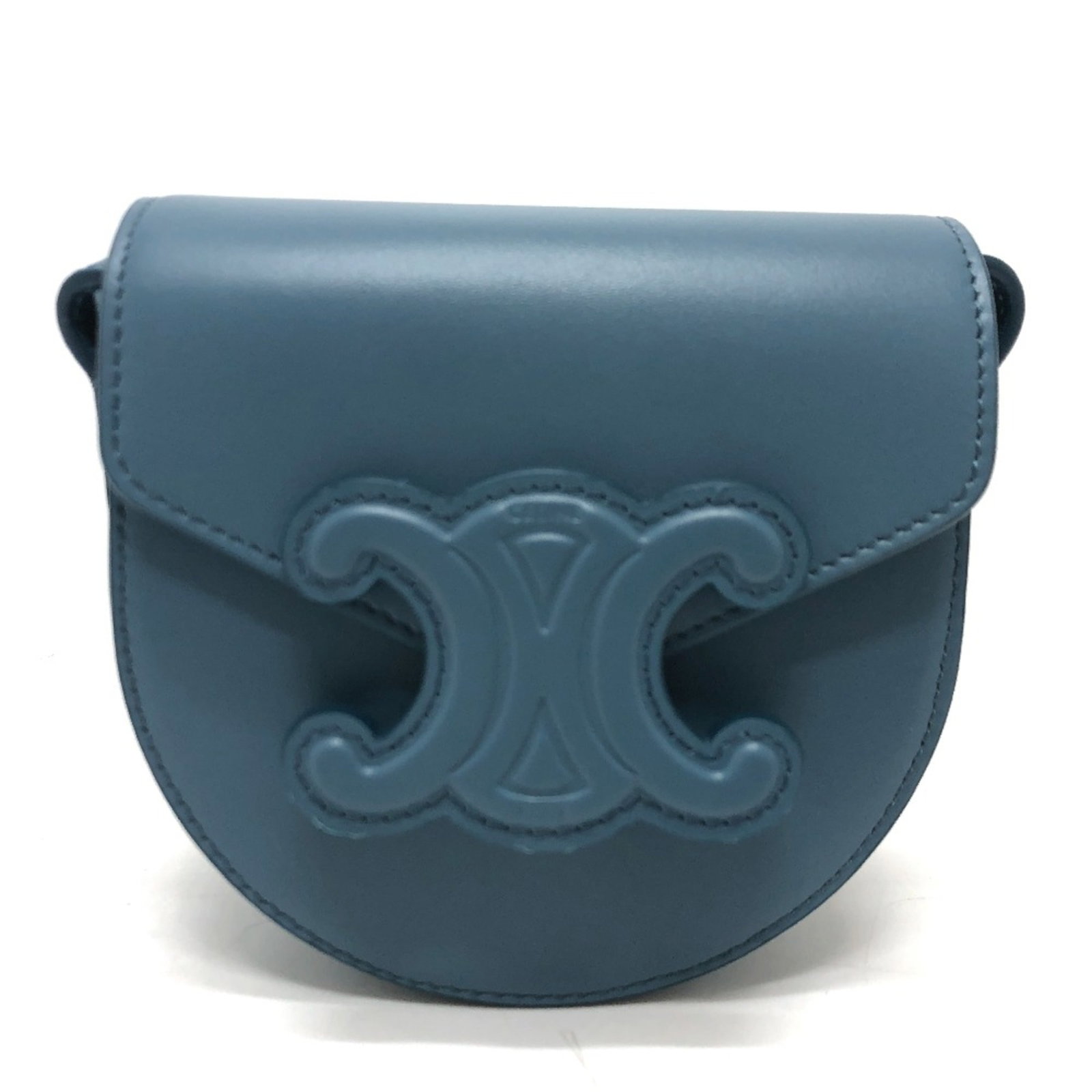 Shoulder Bag Leather Celine: Shoulder Bag Leather Celine Blue leather shoulder bag from Celine, measuring 11cm x 12cm x 5.5cm, with a shoulder strap that reaches 45.7 inches. This bag features a classic design with a timeless