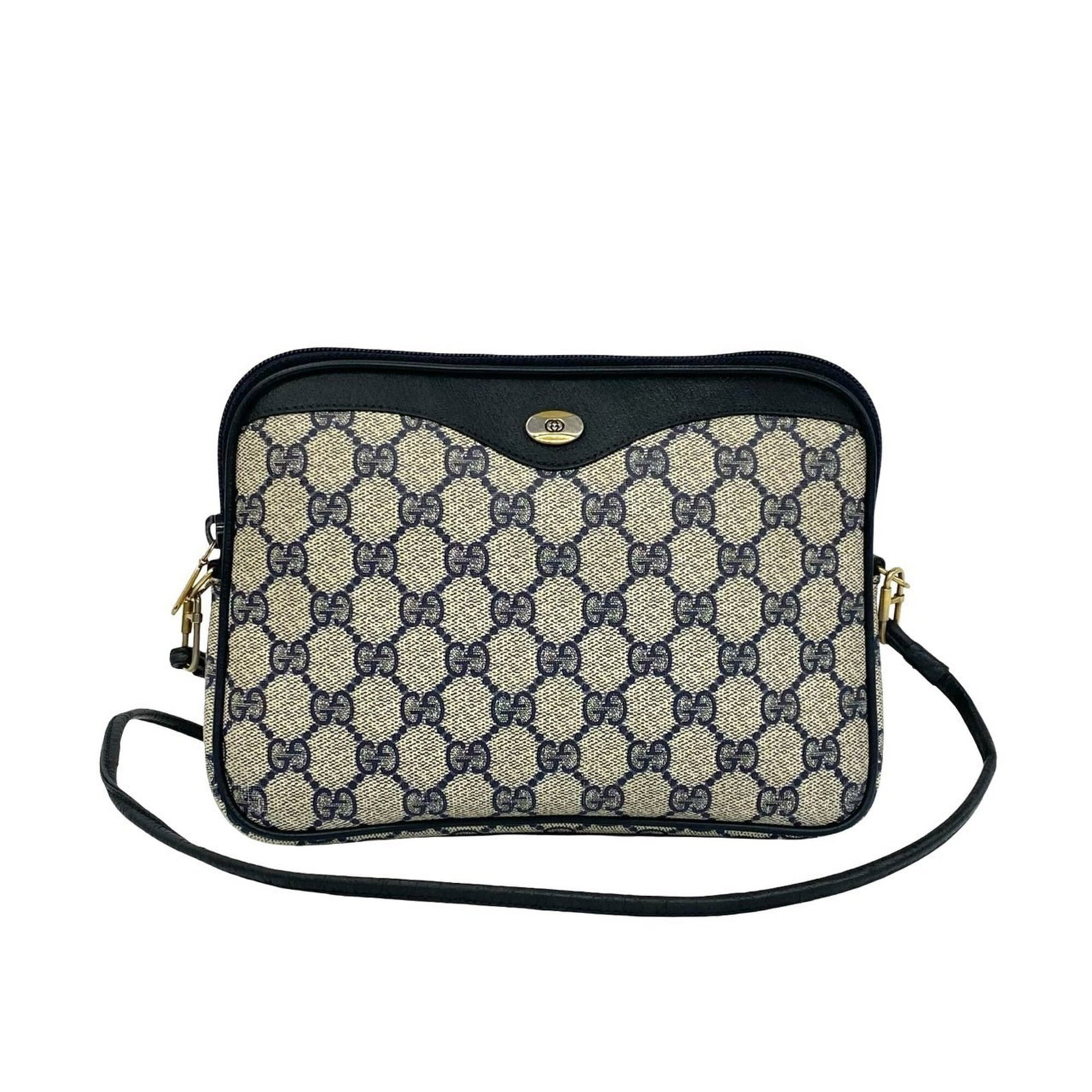 Shoulder Bag Leather Pvc Gucci Pochette: Shoulder Bag Leather Pvc Gucci Pochette Navy Gucci Pochette Shoulder Bag features a unique combination of leather and PVC materials, offering a distinctive look and feel. Measuring 16.5cm x 23.5cm x