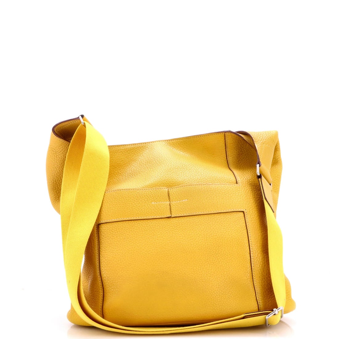Hermes Sac Good News Bag Leather GM: Hermes Sac Good News Bag Leather GM Yellow Herm?s Sac Good News Bag Leather GM, a vibrant and stylish cross-body bag, boasts a bright yellow exterior with a rich leather finish. Measuring 12" x 12" x 