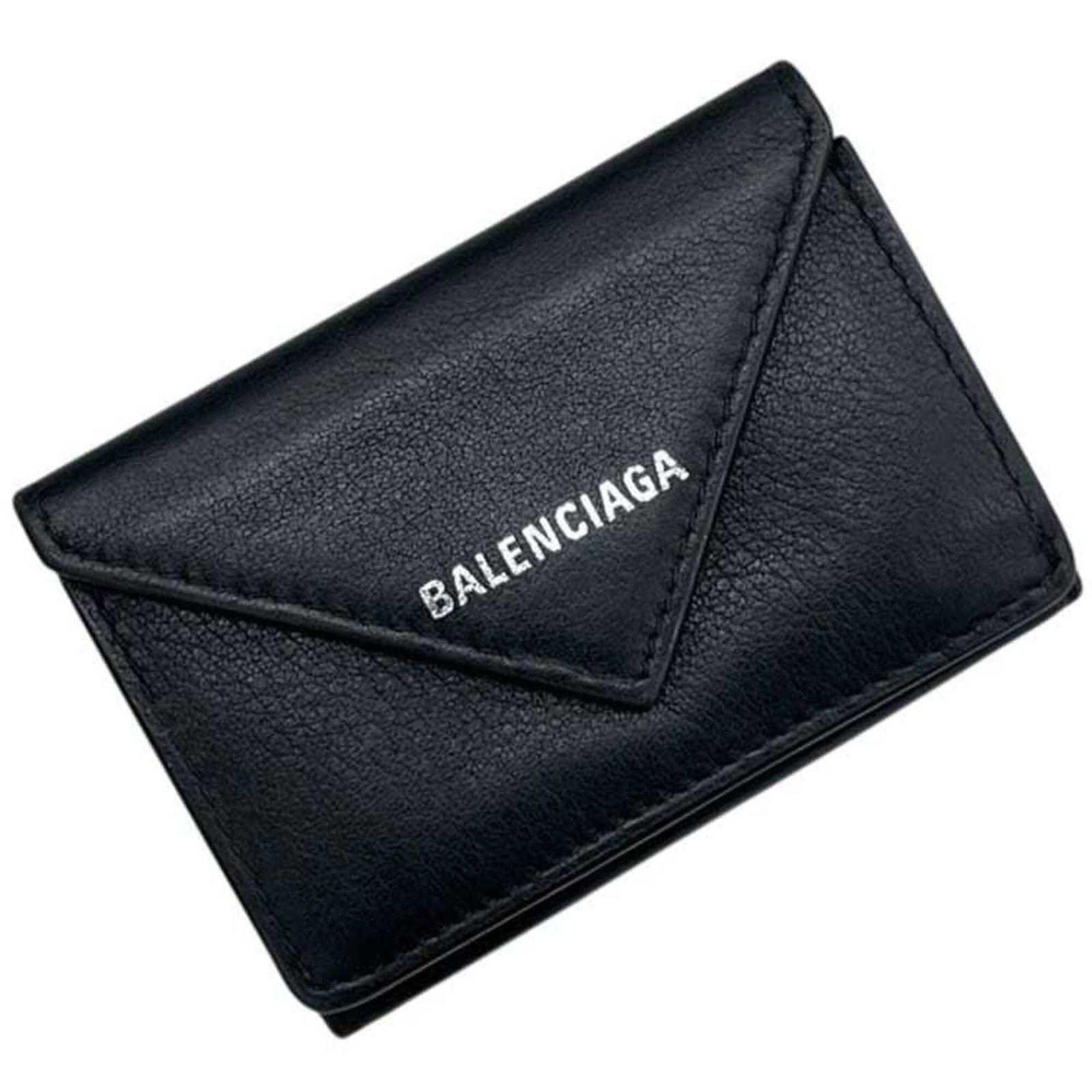 Balenciaga Wallet (Tri-Fold) Leather: Balenciaga Wallet (Tri-Fold) Leather Black leather tri-fold wallet from Balenciaga, measuring 6.5cm x 9.5cm x 2.5cm, crafted with Italian materials. This sleek and compact wallet features a classic